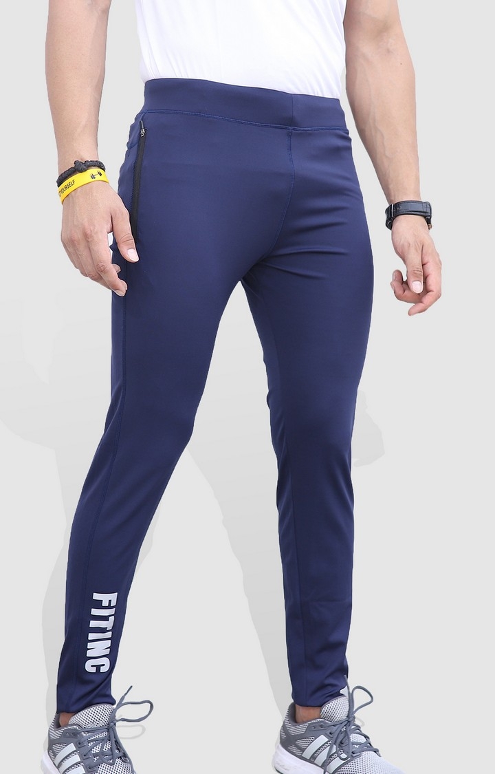 Fitinc | Men's Navy Blue Lycra Solid Trackpant 1