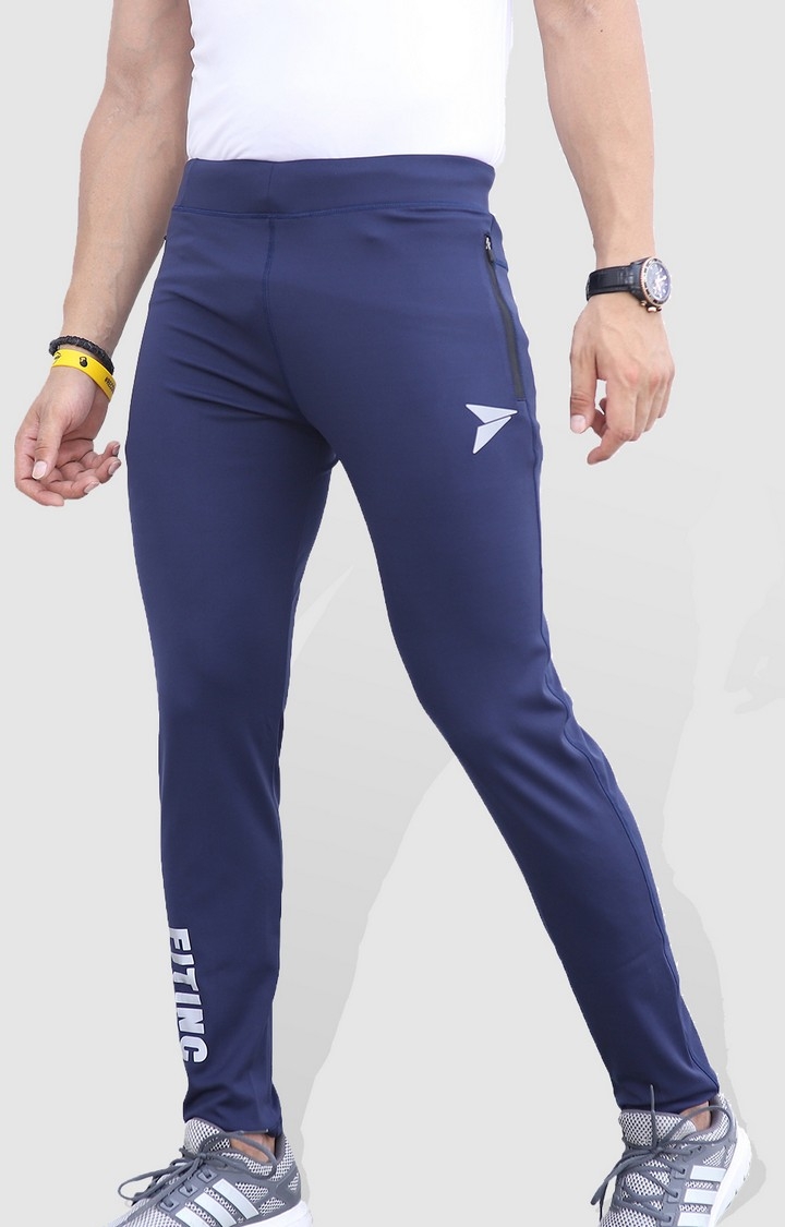 Fitinc | Men's Navy Blue Lycra Solid Trackpant 2