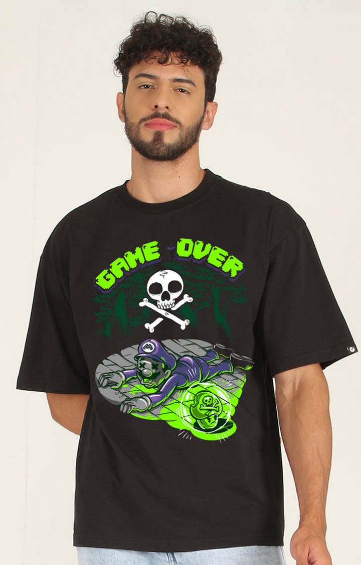 Game Over Men's Oversized Printed T-Shirt