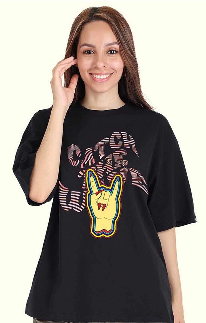 Catch The Wave Women's Oversized Printed T Shirt
