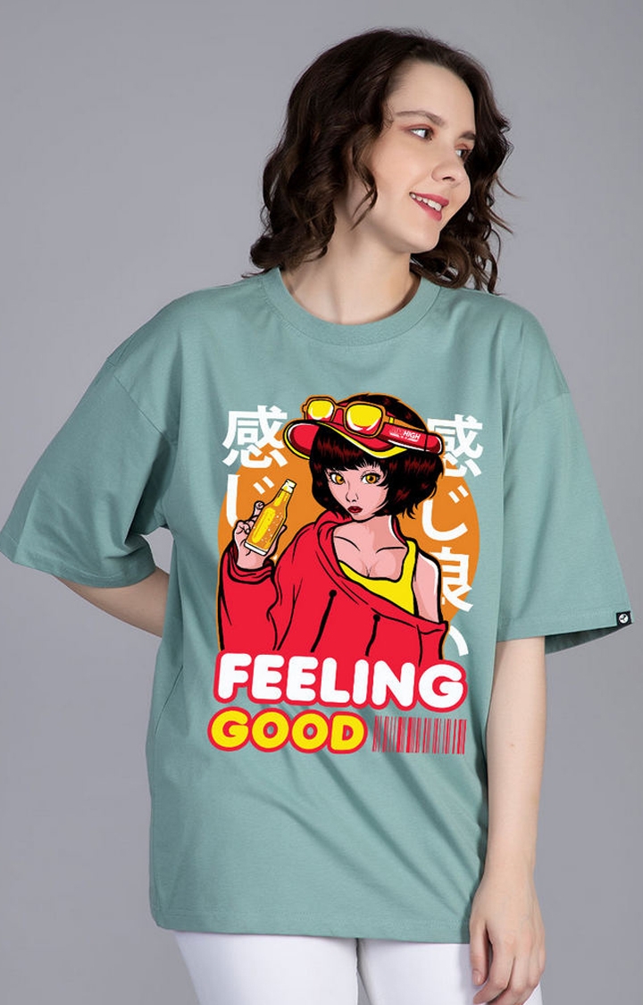 TeesHut | Feeling Good Women's Oversized Printed T-Shirt