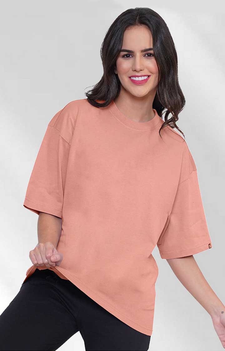 PRONK | Solid Women's Oversized T-Shirt - Salmon Pink