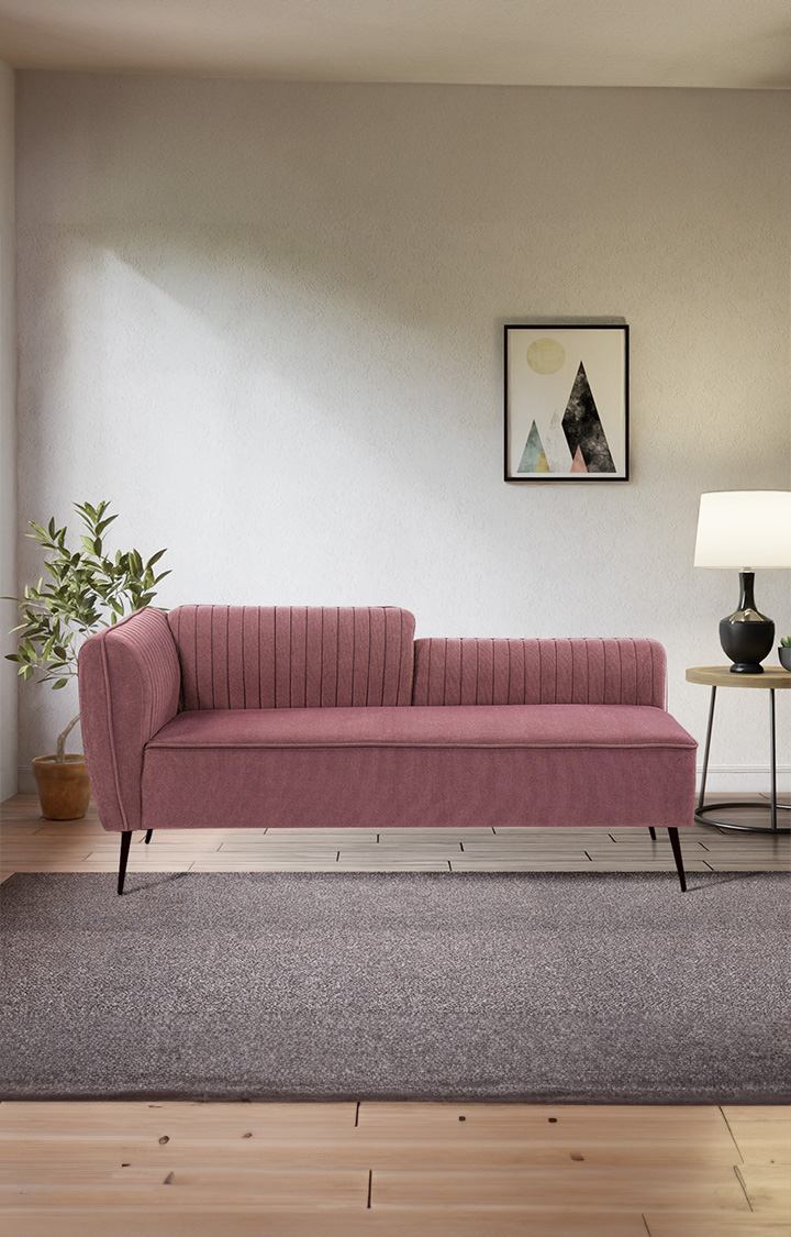 neudot Diva LHS Sofa Chaise Lounger with Black Legs for Living Room|Bedroom|2 Person Sofa|Diwan|Premium Fabric | Solid Wood Frame|2 Seater (Colour : Ceramic Pink (DIY))