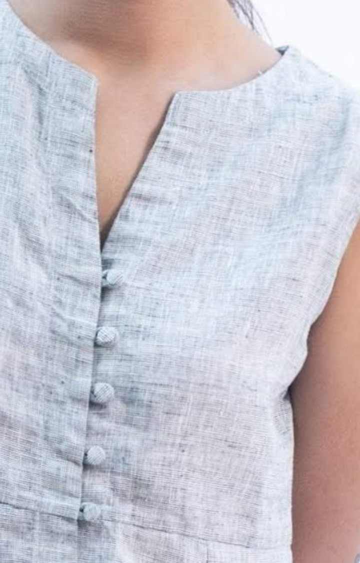 Women's Grey Linen Textured Shift Dress