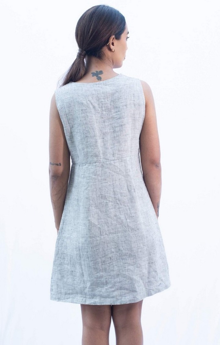 Women's Grey Linen Textured Shift Dress
