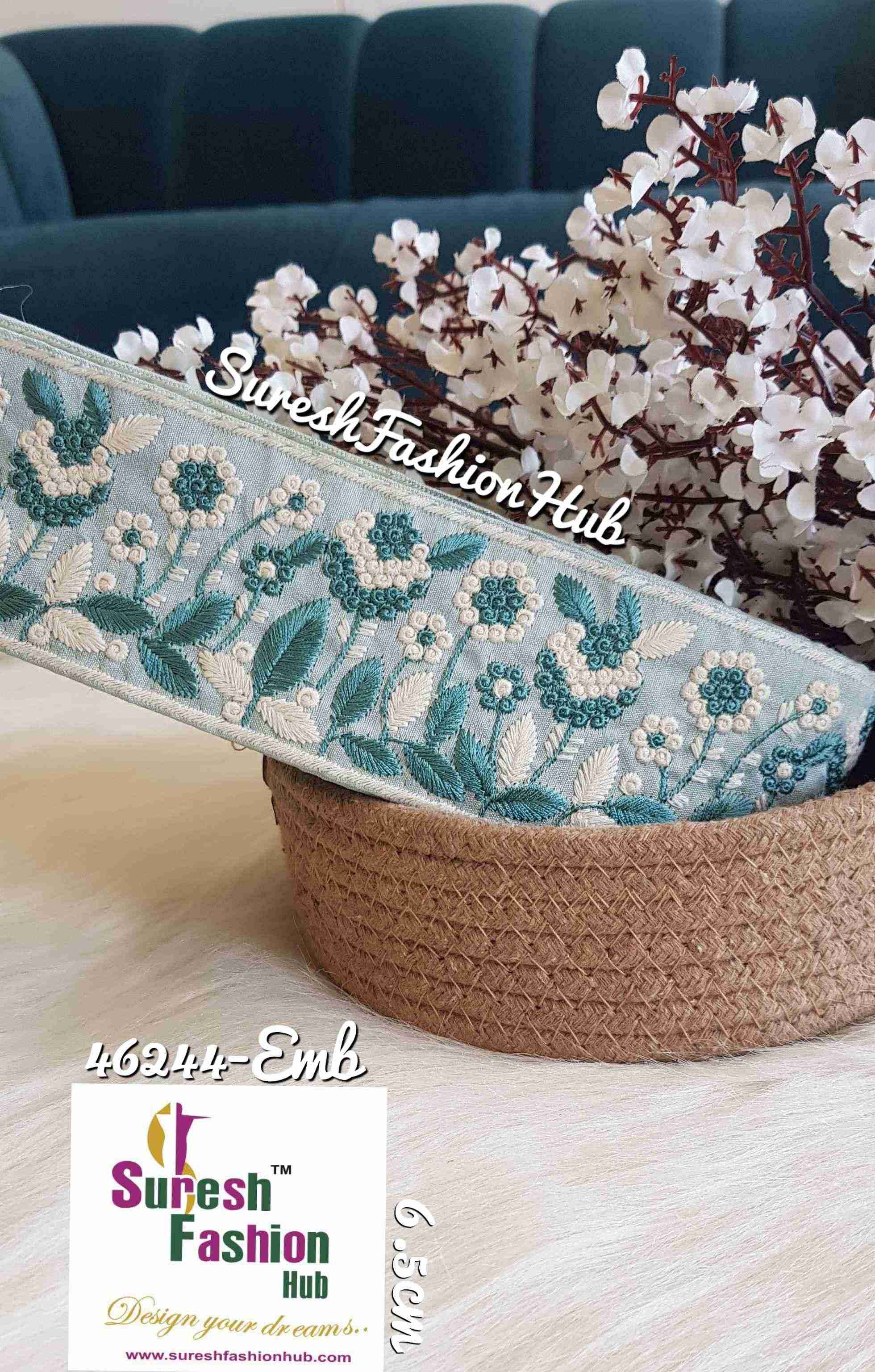 The Flower Garden Blue Embroidered Trim