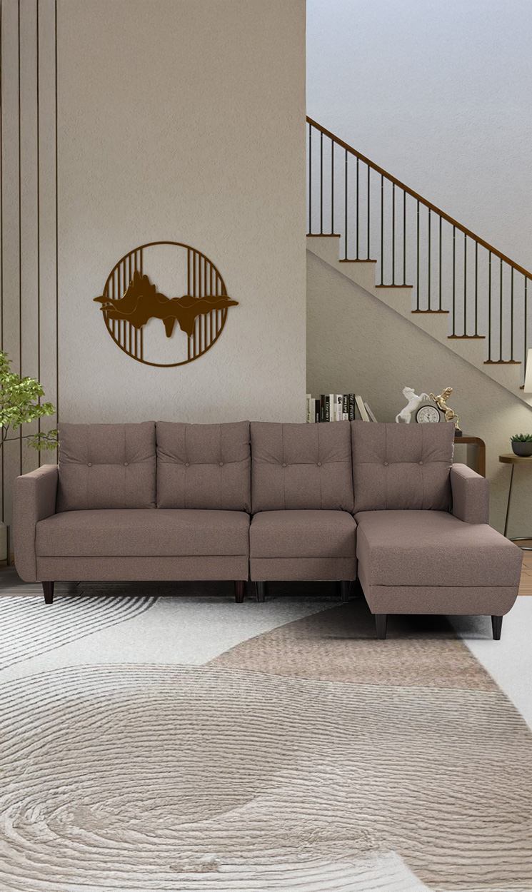 neudot Aria 6 Seater LHS Sectional Sofa in Earth Brown Colour