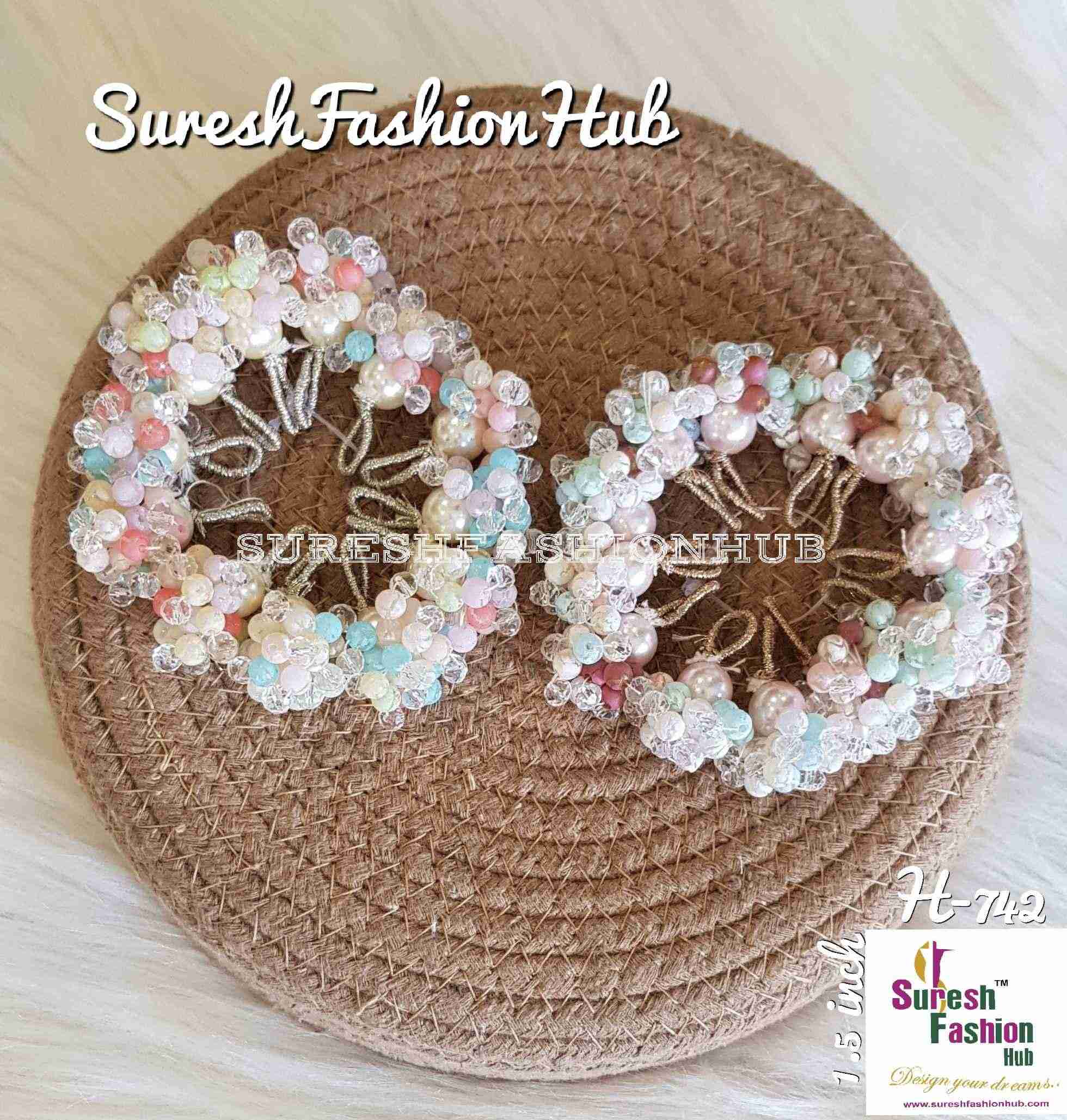 Pastel Pink, Blue & White Beads Studded Small Tassel