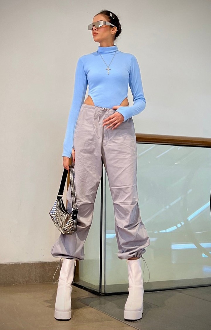 Women's Blue Turtle Neck Bodysuit