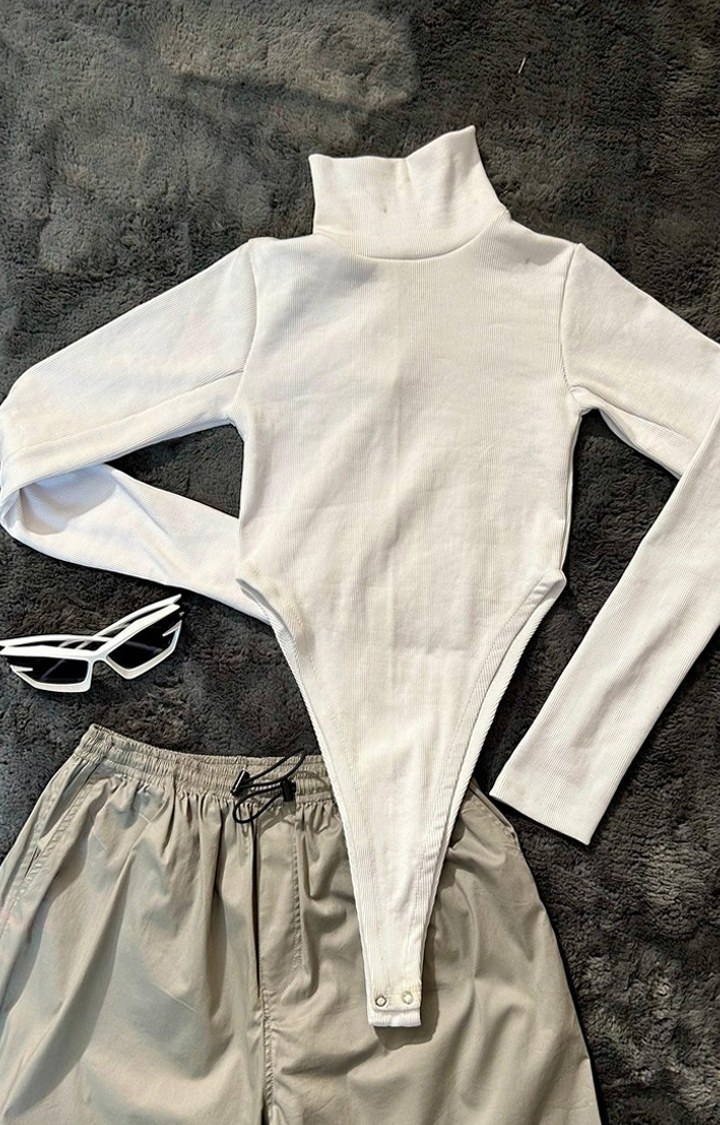 Women's White Turtle Neck Bodysuit
