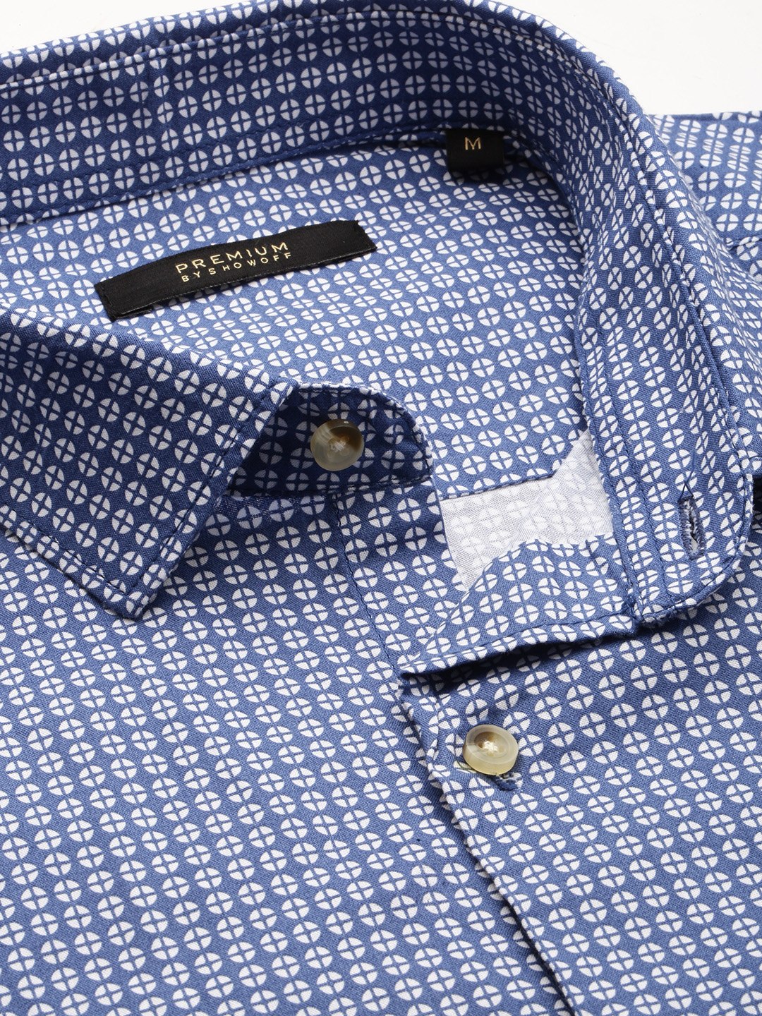 SHOWOFF Men's Spread Collar Long Sleeves Printed Blue Shirt