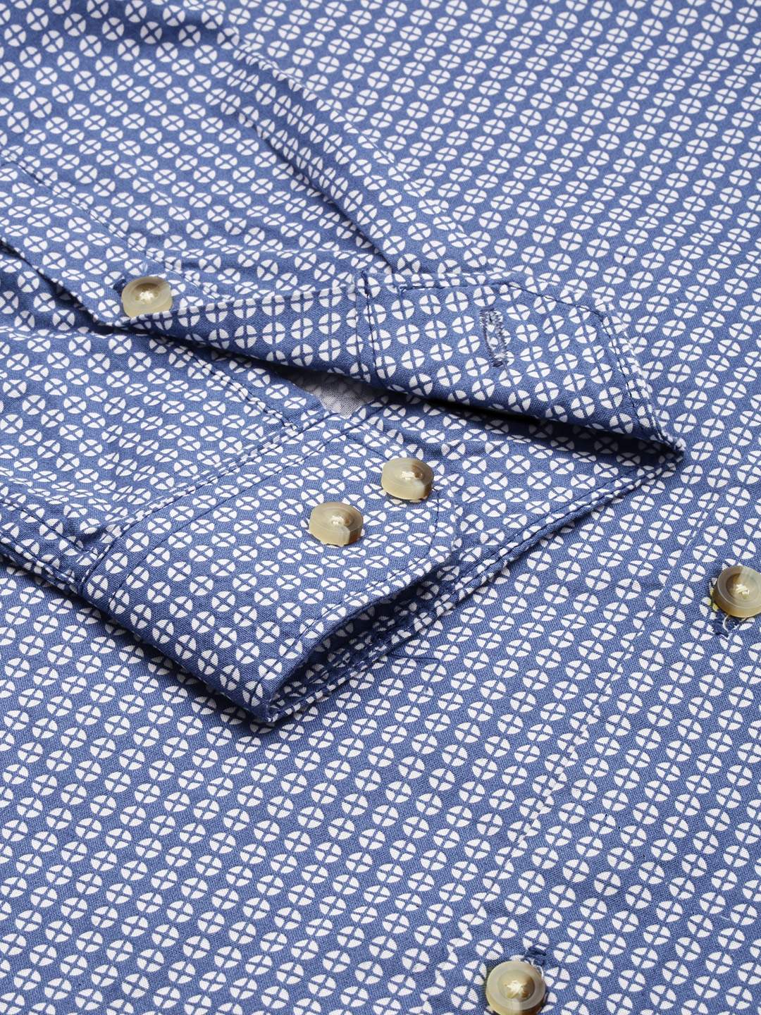 SHOWOFF Men's Spread Collar Long Sleeves Printed Blue Shirt