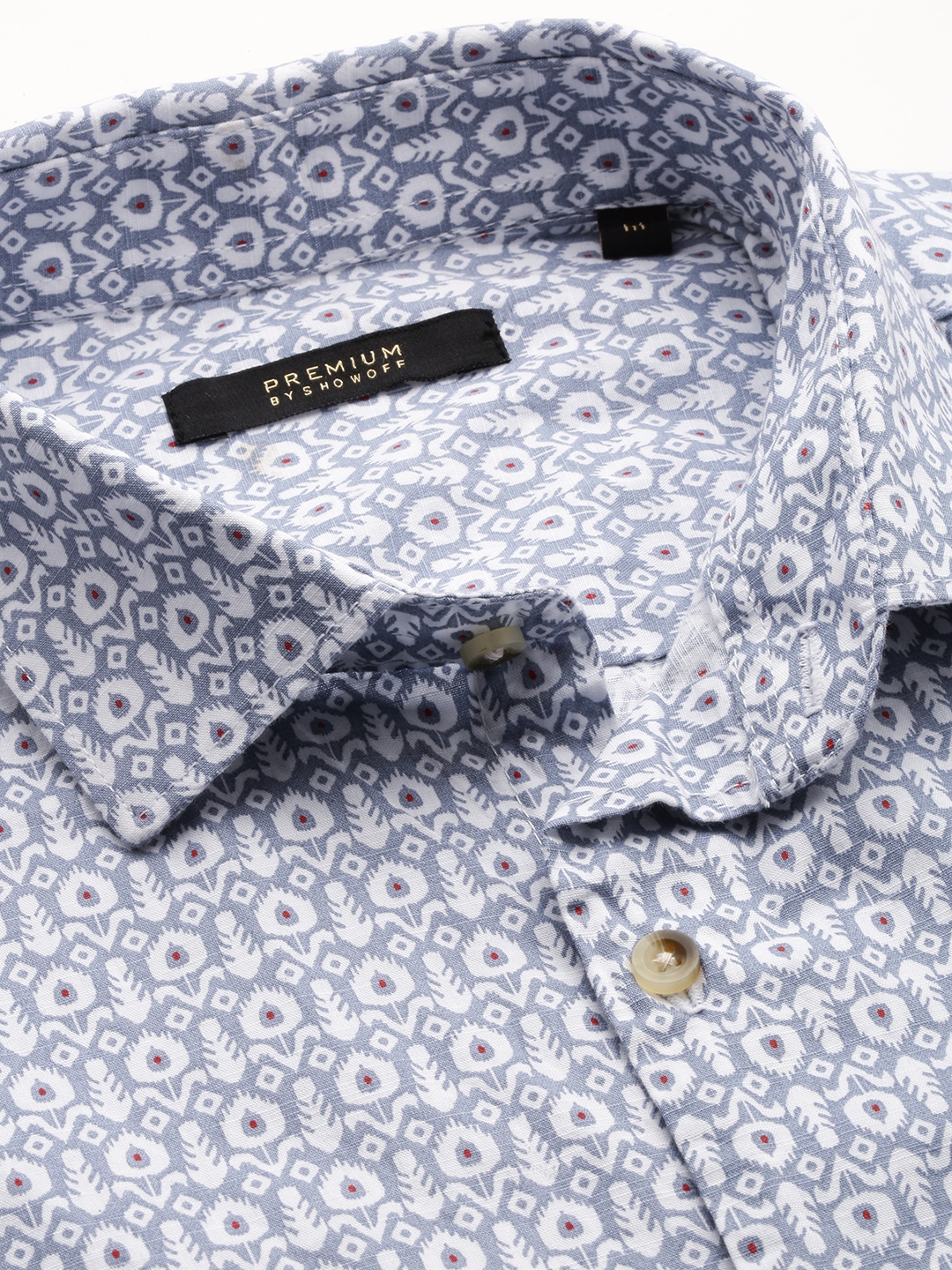 Showoff | SHOWOFF Men's Spread Collar Long Sleeves Printed Grey Shirt 5