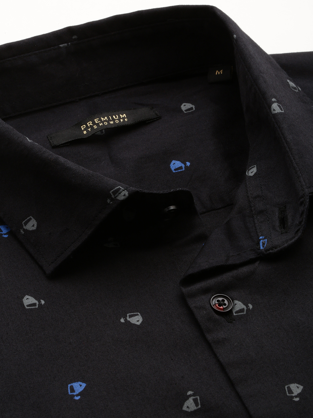 SHOWOFF Men's Spread Collar Long Sleeves Printed Black Shirt