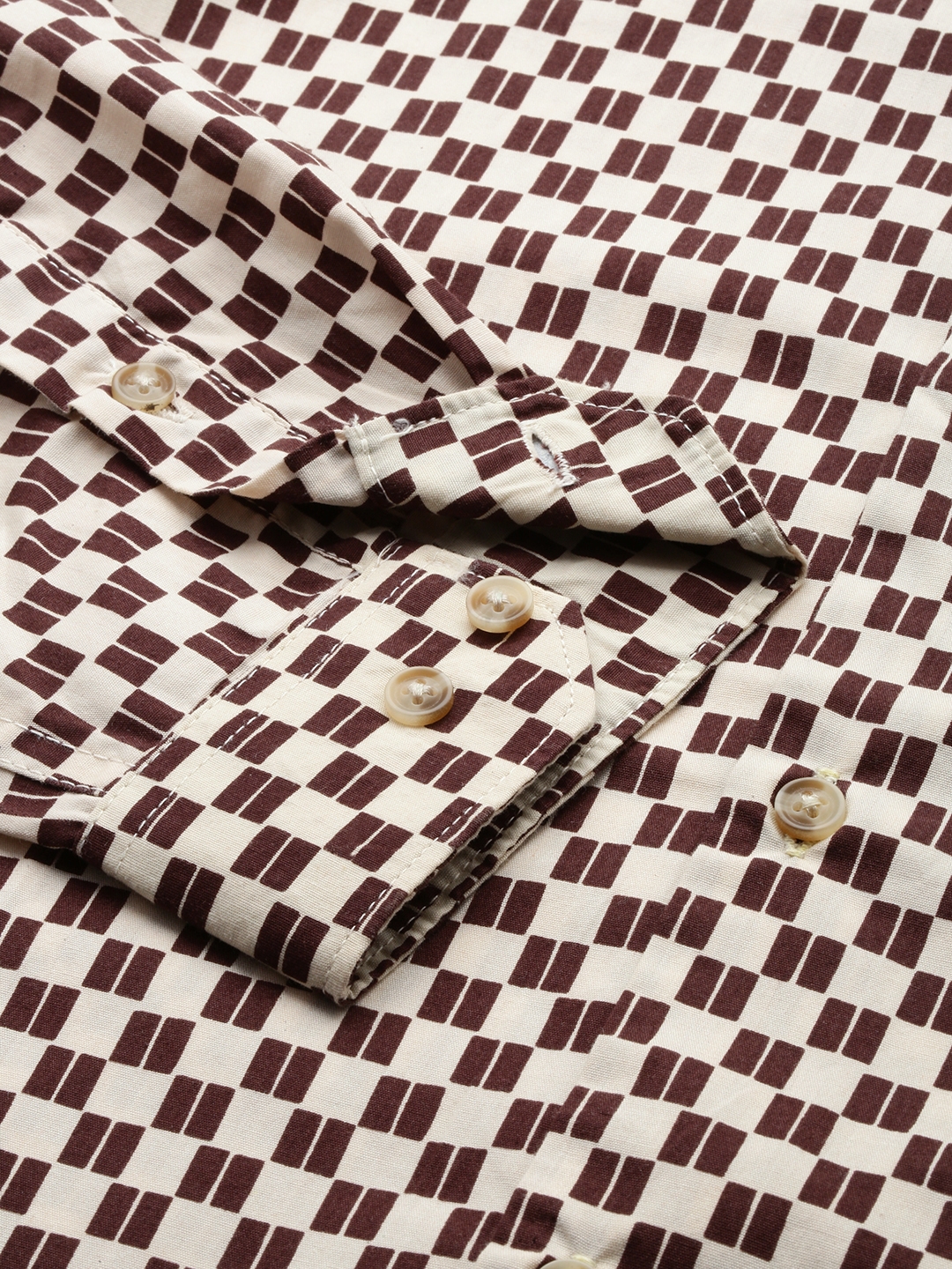 Showoff | SHOWOFF Men's Spread Collar Long Sleeves Printed Beige Shirt 6