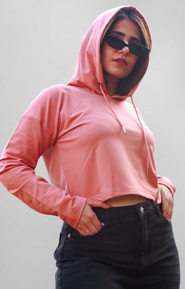 Solid Women's Salmon Pink Hoodie