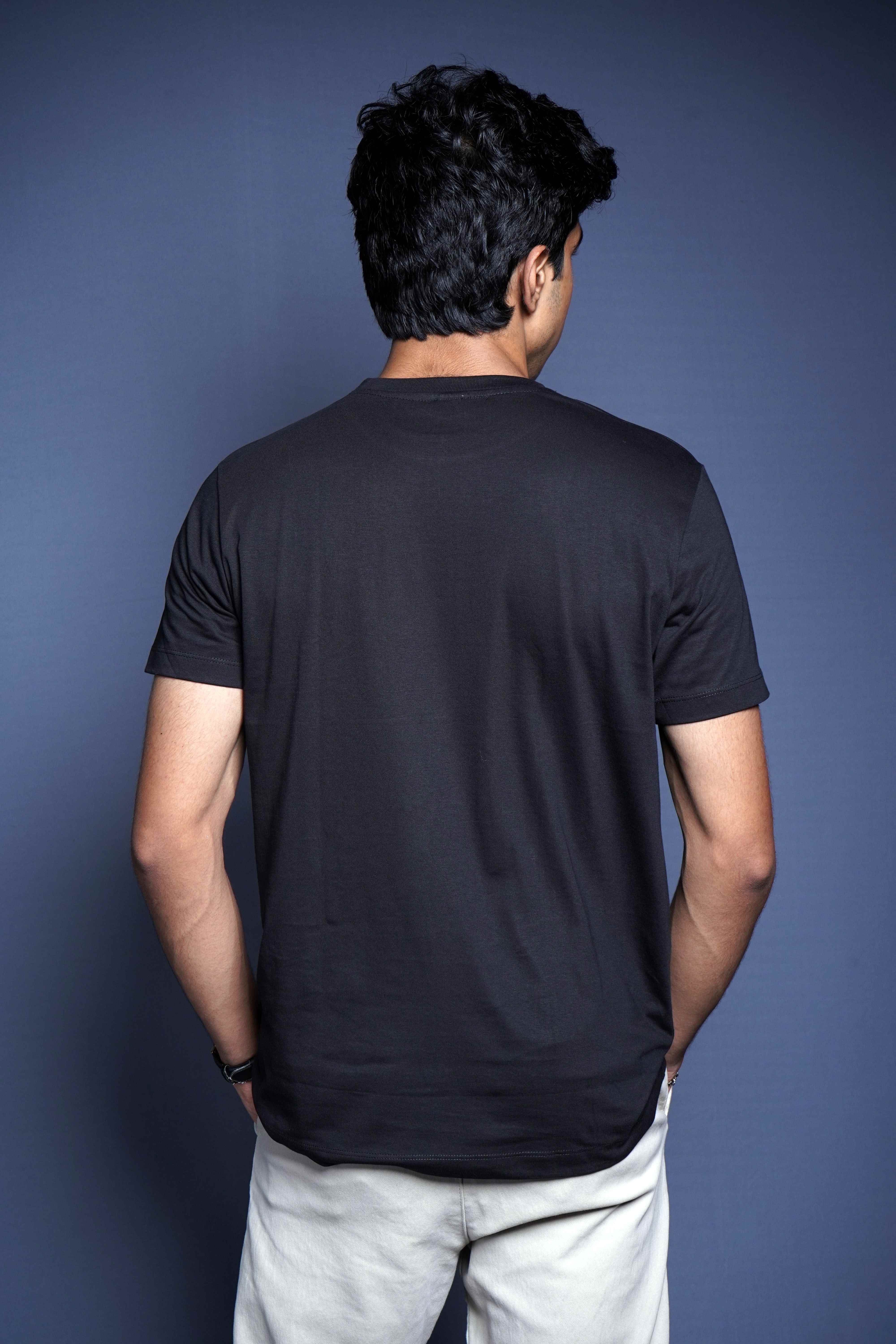 One Denim Essential Black Round Neck Cotton T-Shirt
