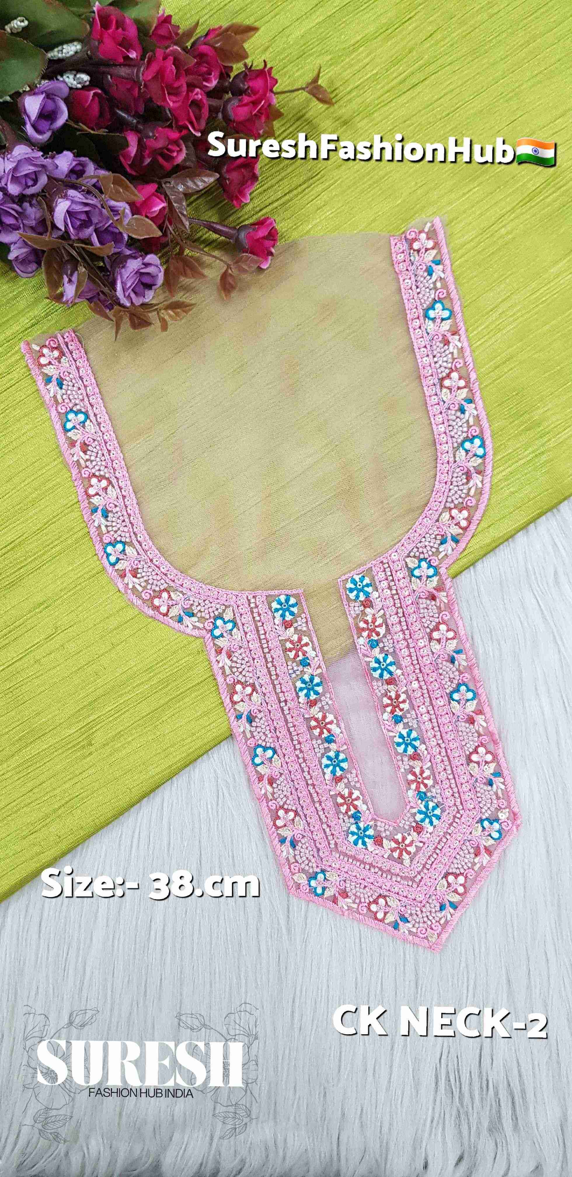 Pink Sparkle Beaded Neck Design – Bright Baby Pink | CK NECK-2