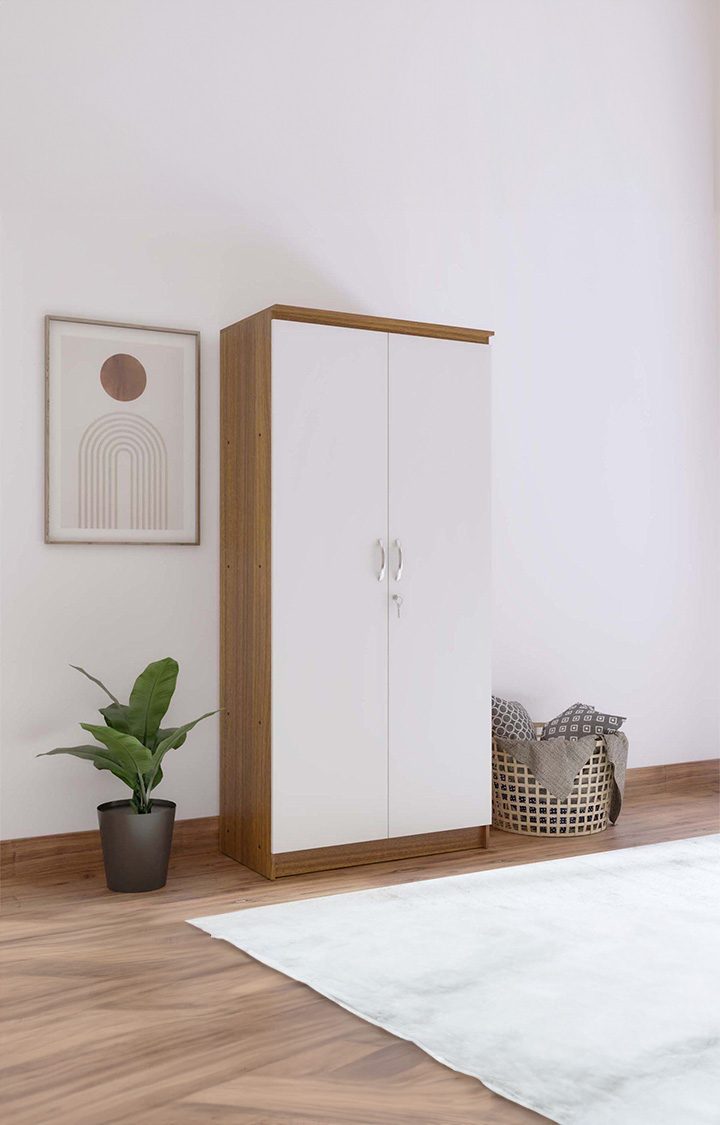 neudot Dallas Engineering Wooden Wardrobe Almirah for Cloth with 2 Doors | Almirah for Clothes Wooden | Wardrobe Organizer | Multipurpose Almirah | Leon Teak, Model - Dallas 1 Year Warranty