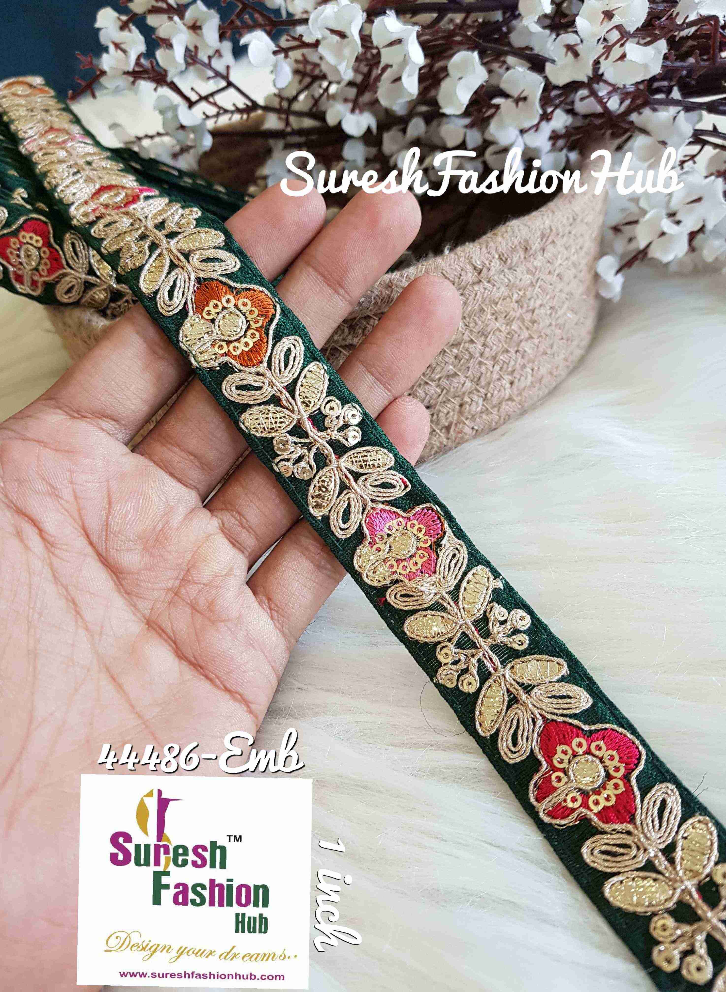 Green Leaves And Flowers Gota Patti Trim