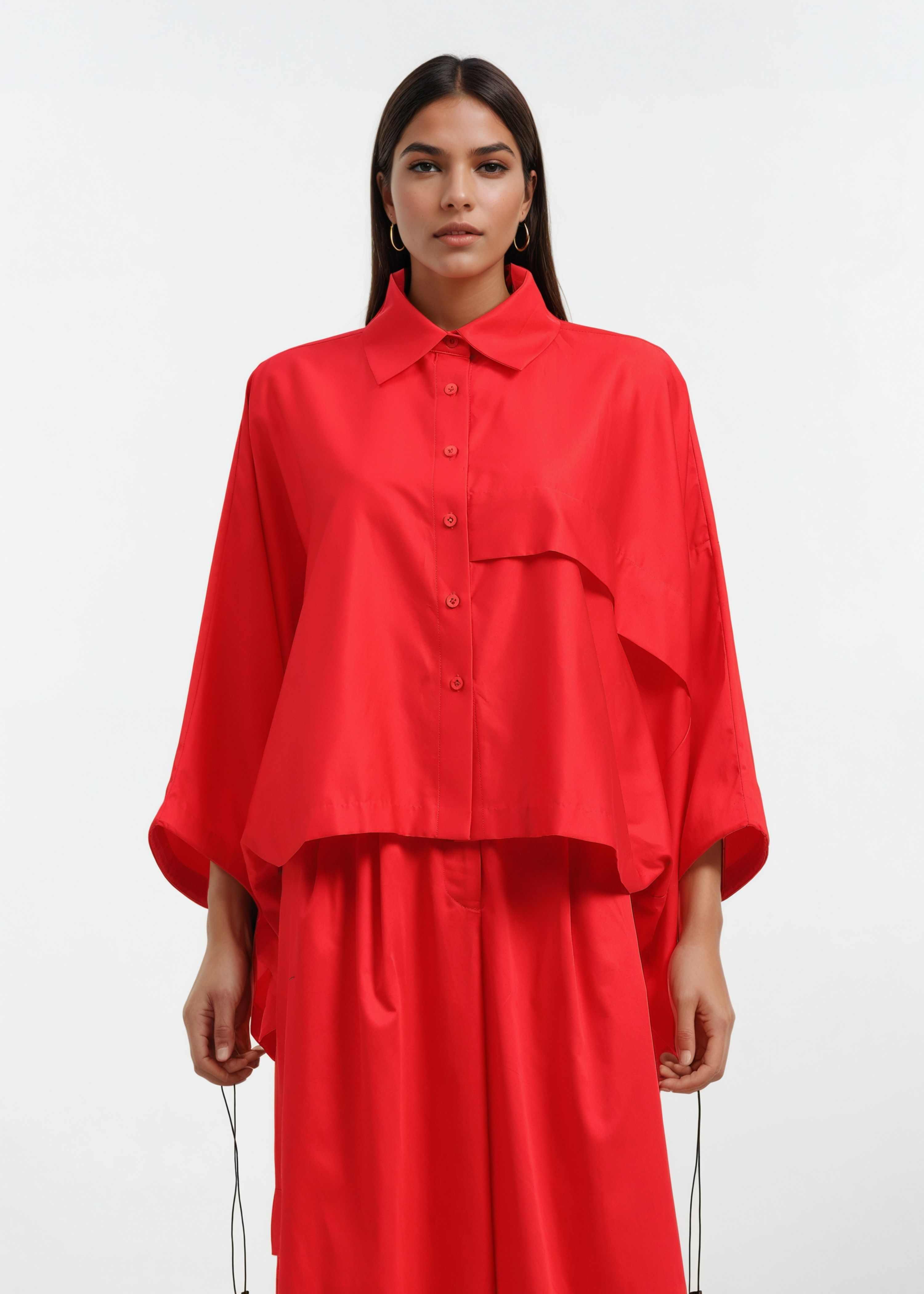 AKOK Red Cotton One shoulder Top and Trouser Co-ords