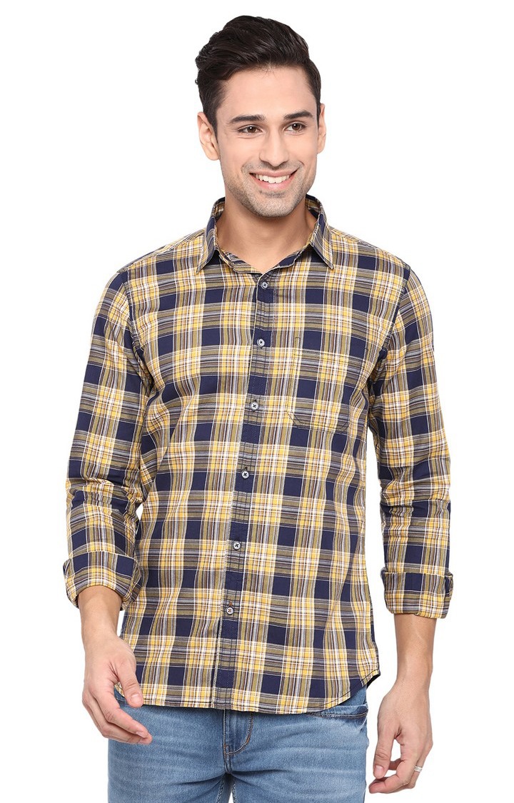 JBS-CH-913B MELLOW YELLOW Men's Multi Cotton Checked Semi Casual Shirts