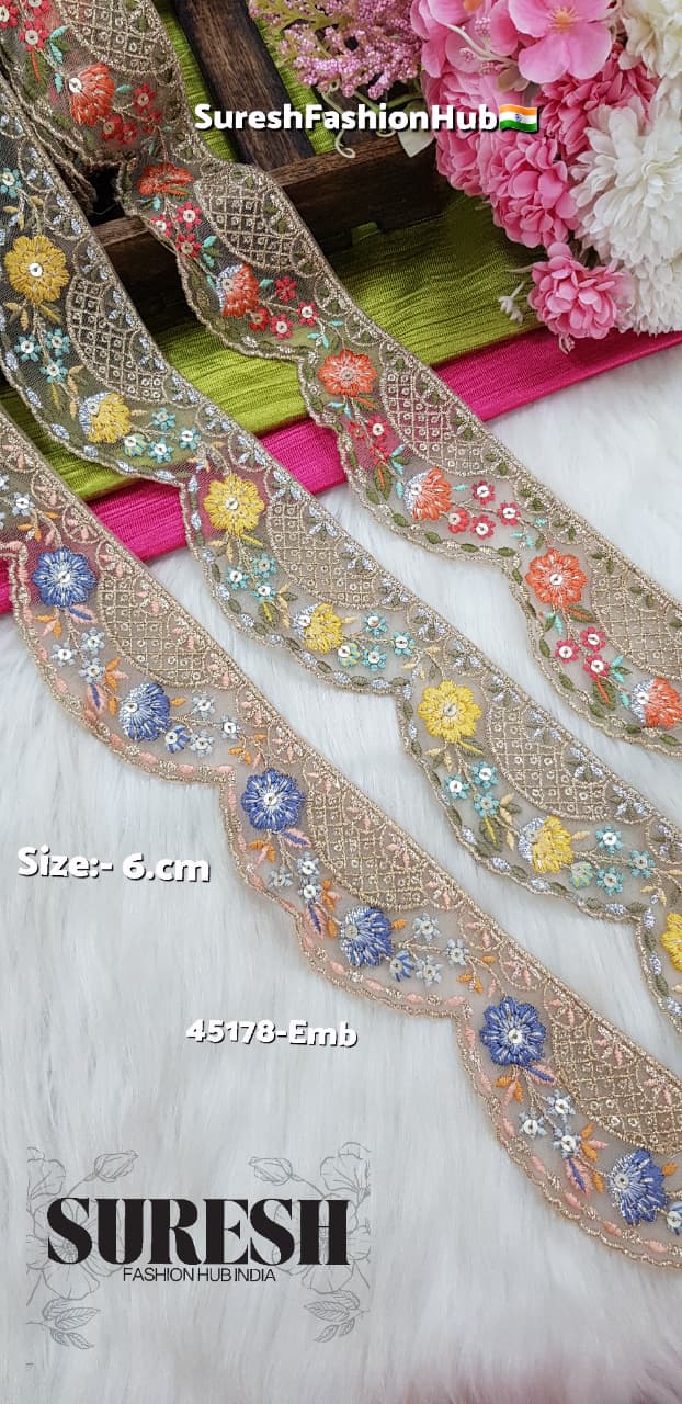 Grey Rosette Charm Embroidery Lace – 45178-EMB