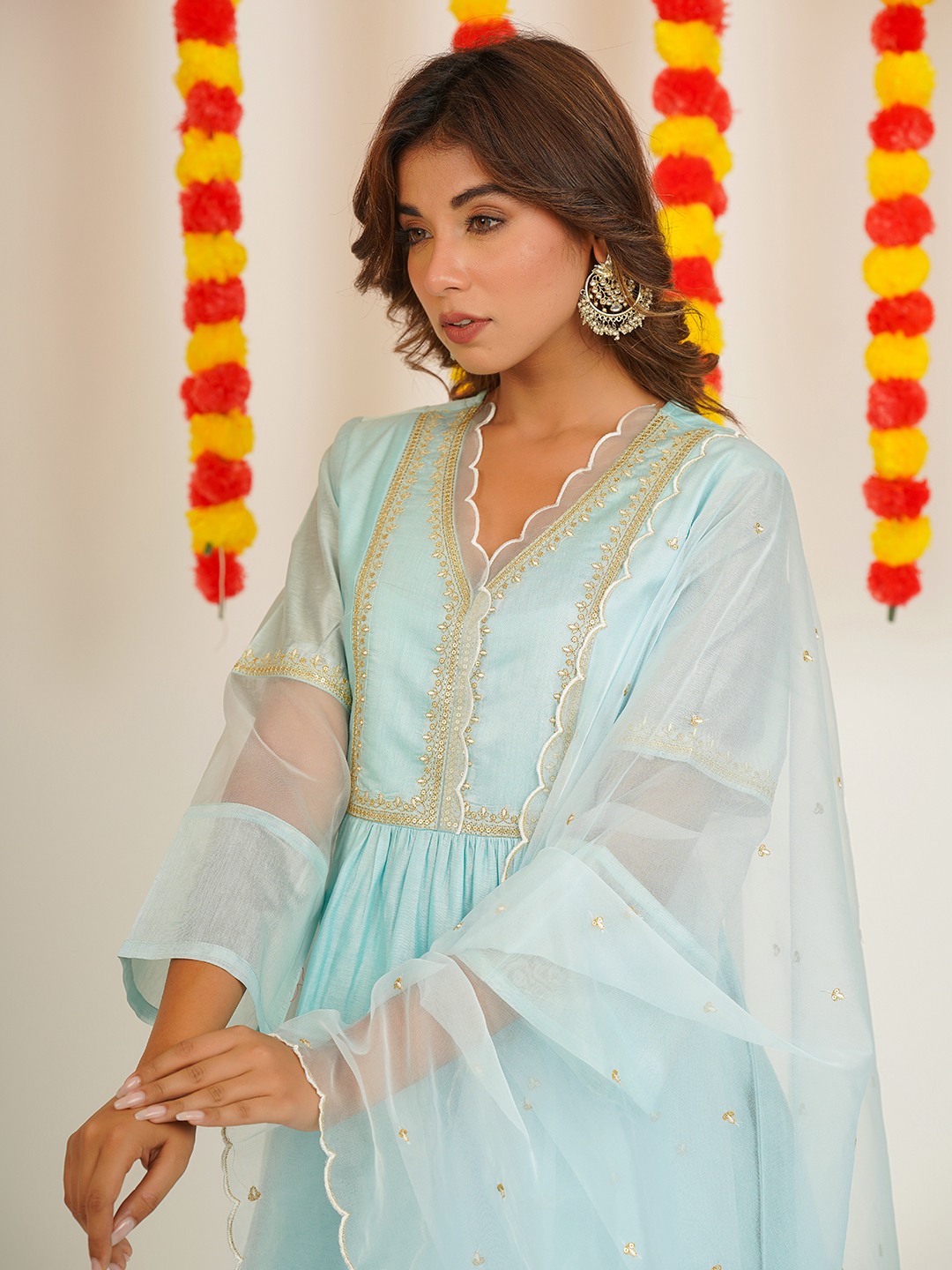Viscose Chanderi Embroidered  Anarkali kurta set