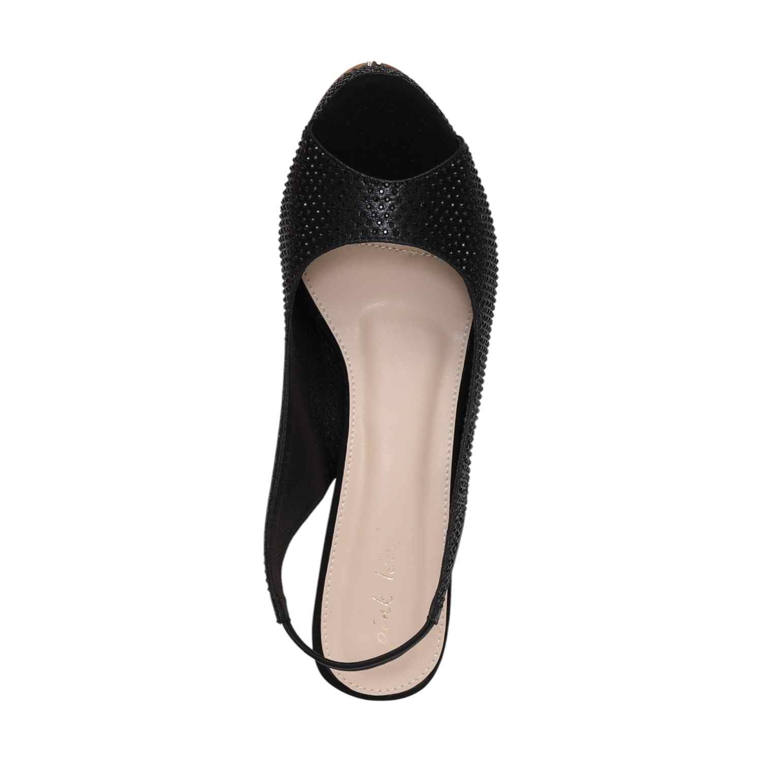 Women Black Rhinestone Slingback Platform Heels