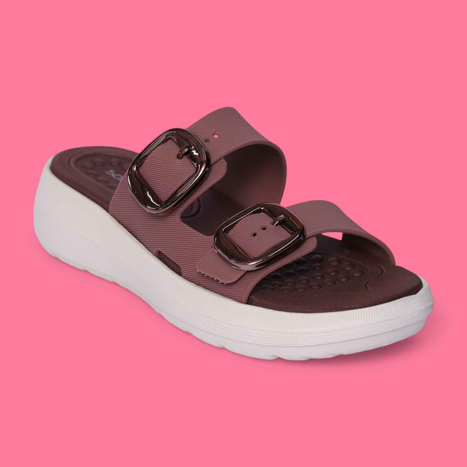 Women Dark Peach Double-Buckle Sandal