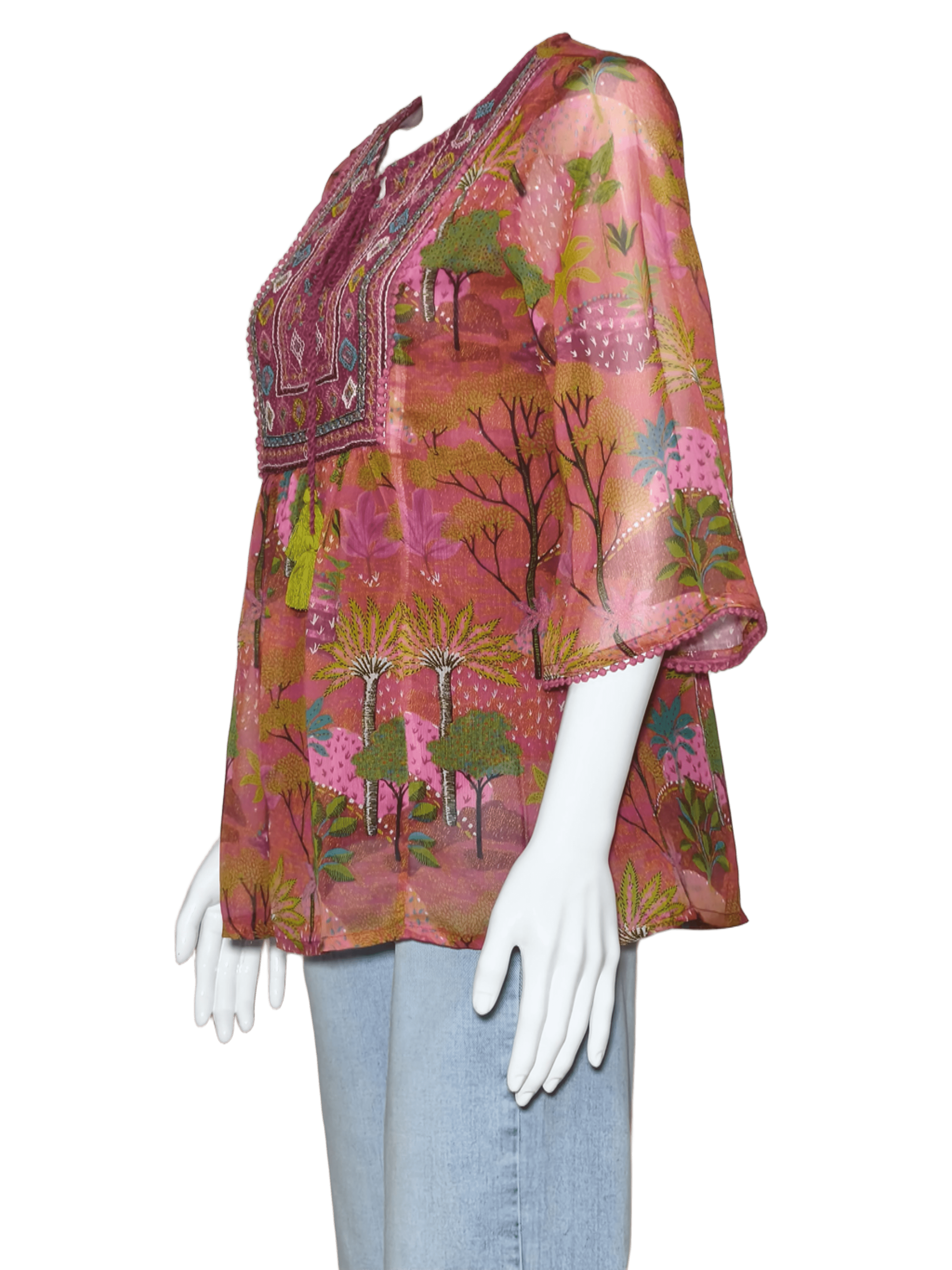 Juniper Women's Maroon Printed Chiffon Tunic Top