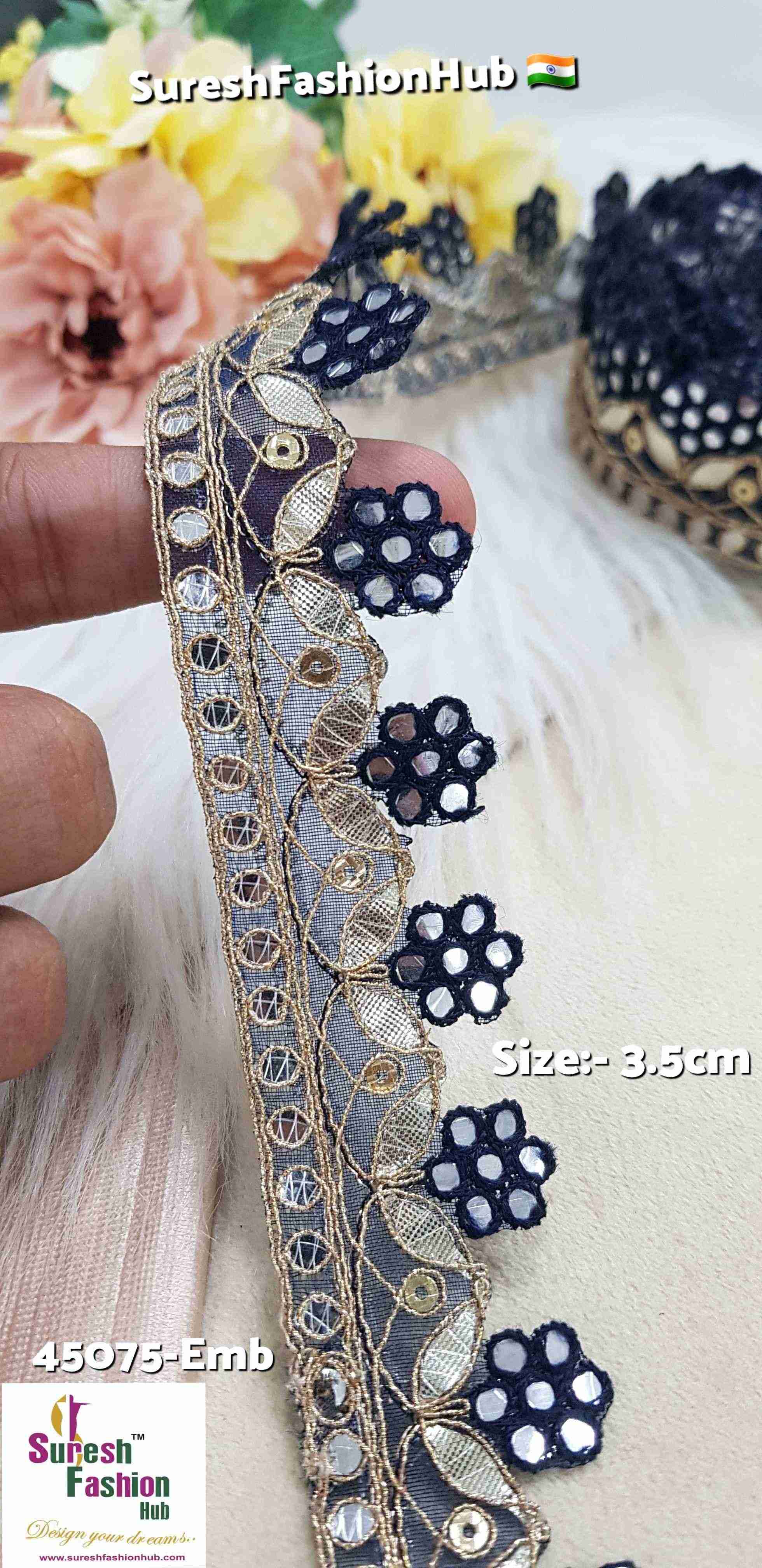 Navy Mirror Grace Single-Cut Gota Lace