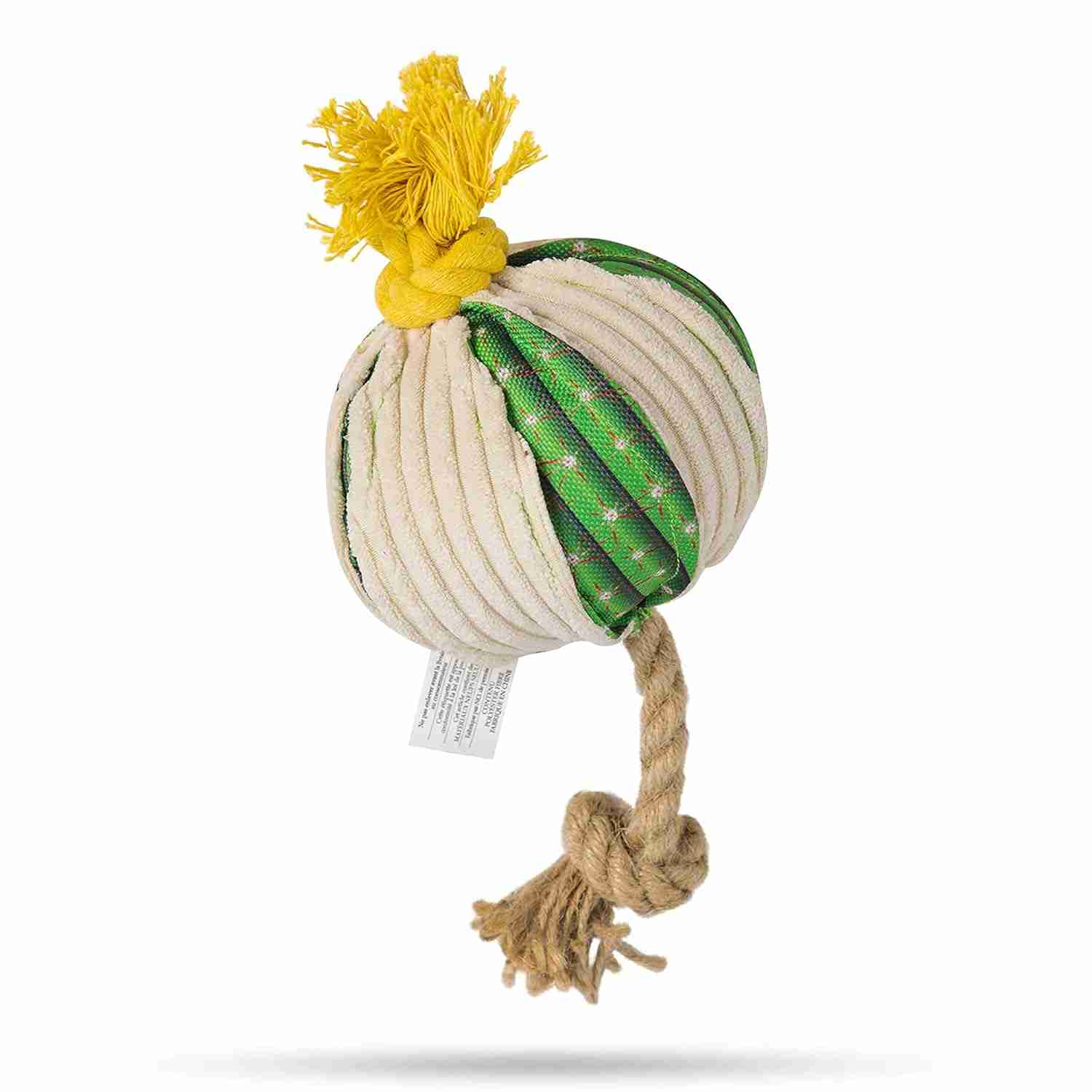 Fofos Cactus Ball with Hemp Rope Stuffed Soft Squeaky Plush Dog Toy (Medium)