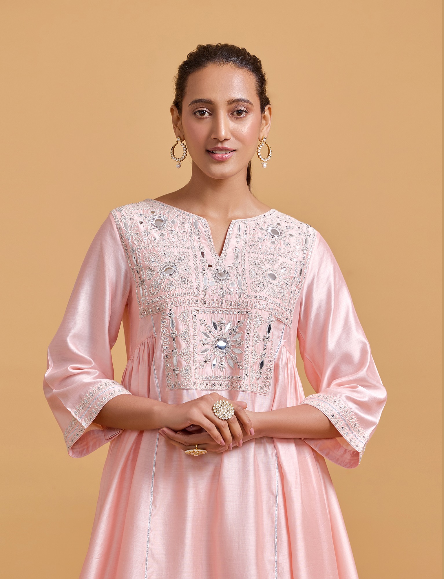 Zeenat Pink Gathered Kurta Set