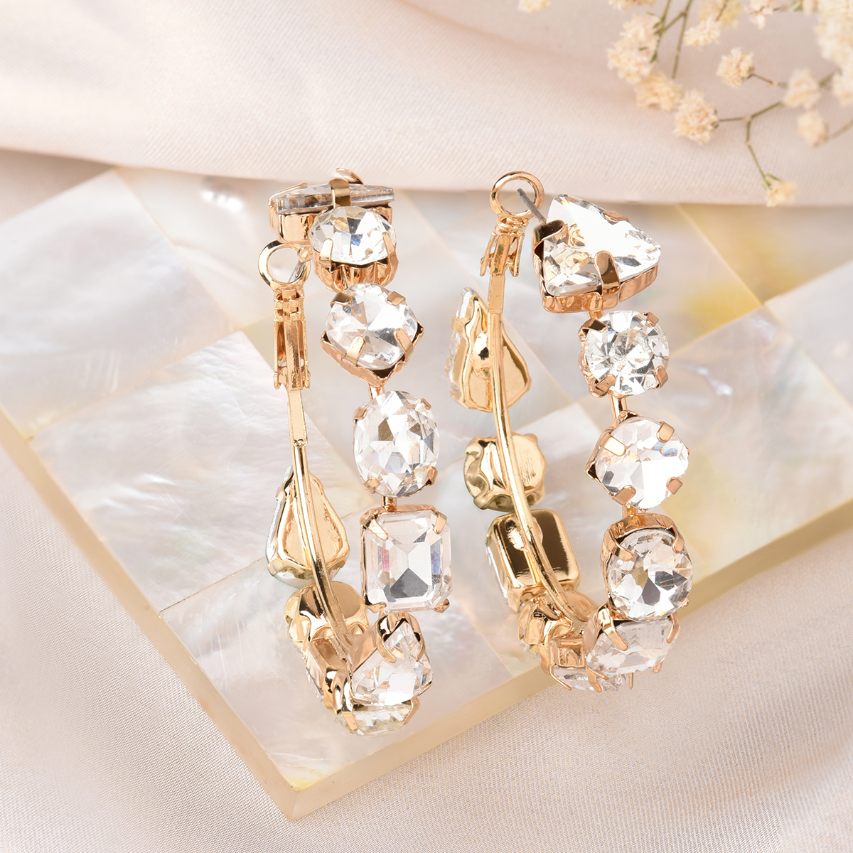 Stone studded 2025 hoop earrings