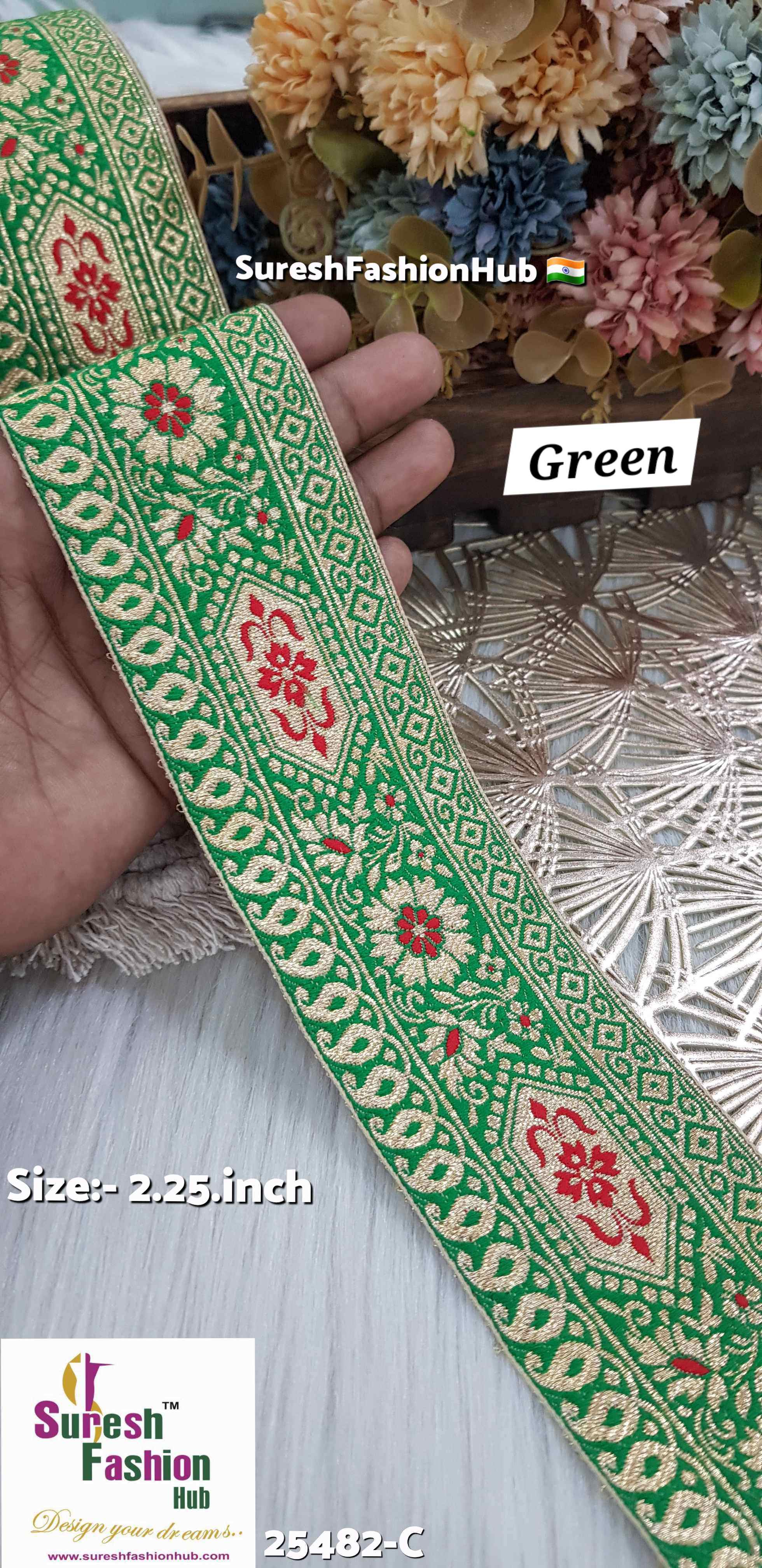 Green RedGold Glimmer Banarasi Lace