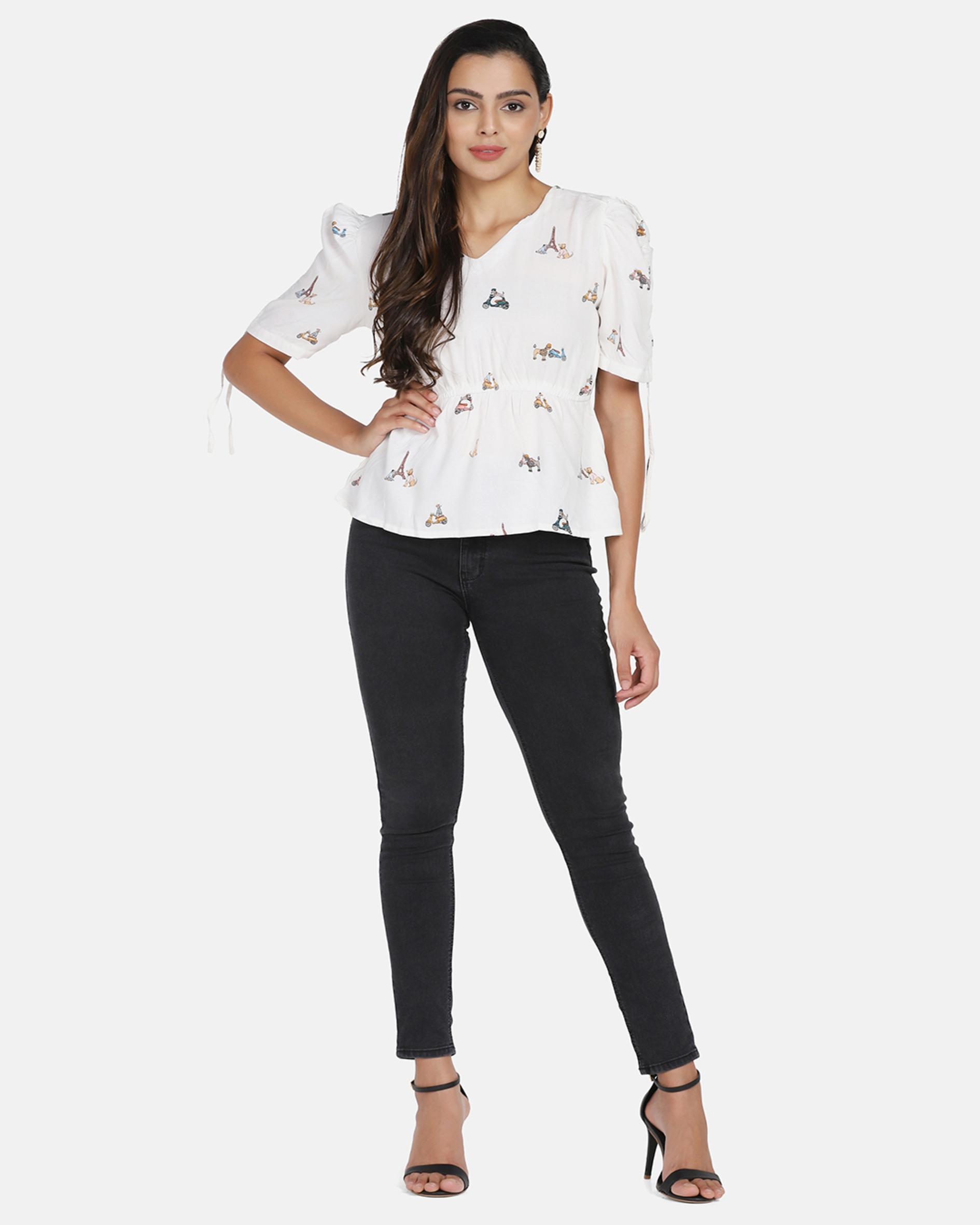 White Printed Rayon Top