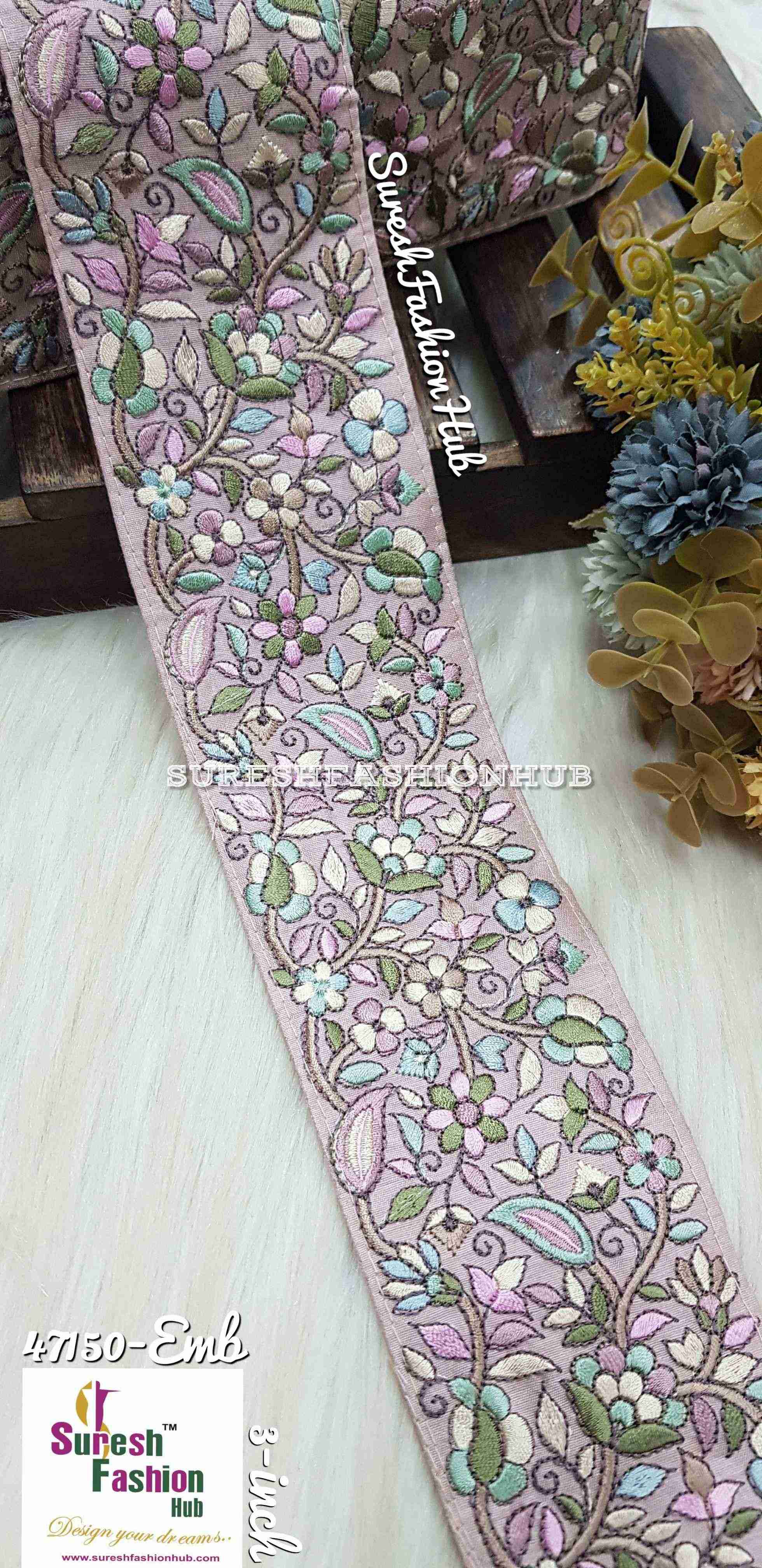 Electric Lavender Zoroastrian Elegance: 9-Meter Parsi Embroidered Borders