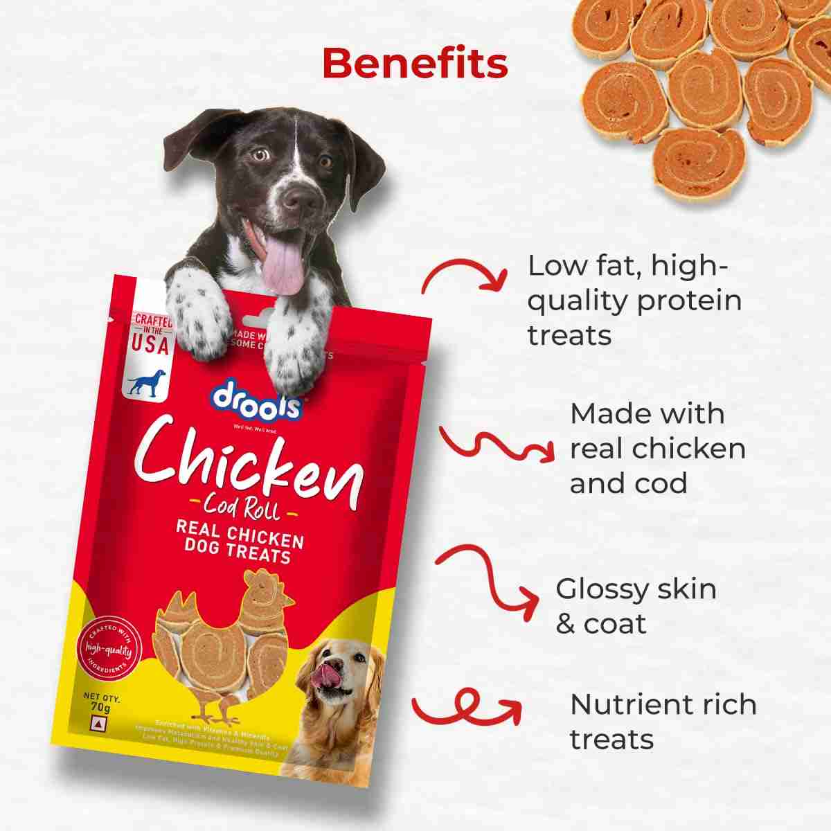 Drools Chicken Cod Roll Dog Treats, 70g