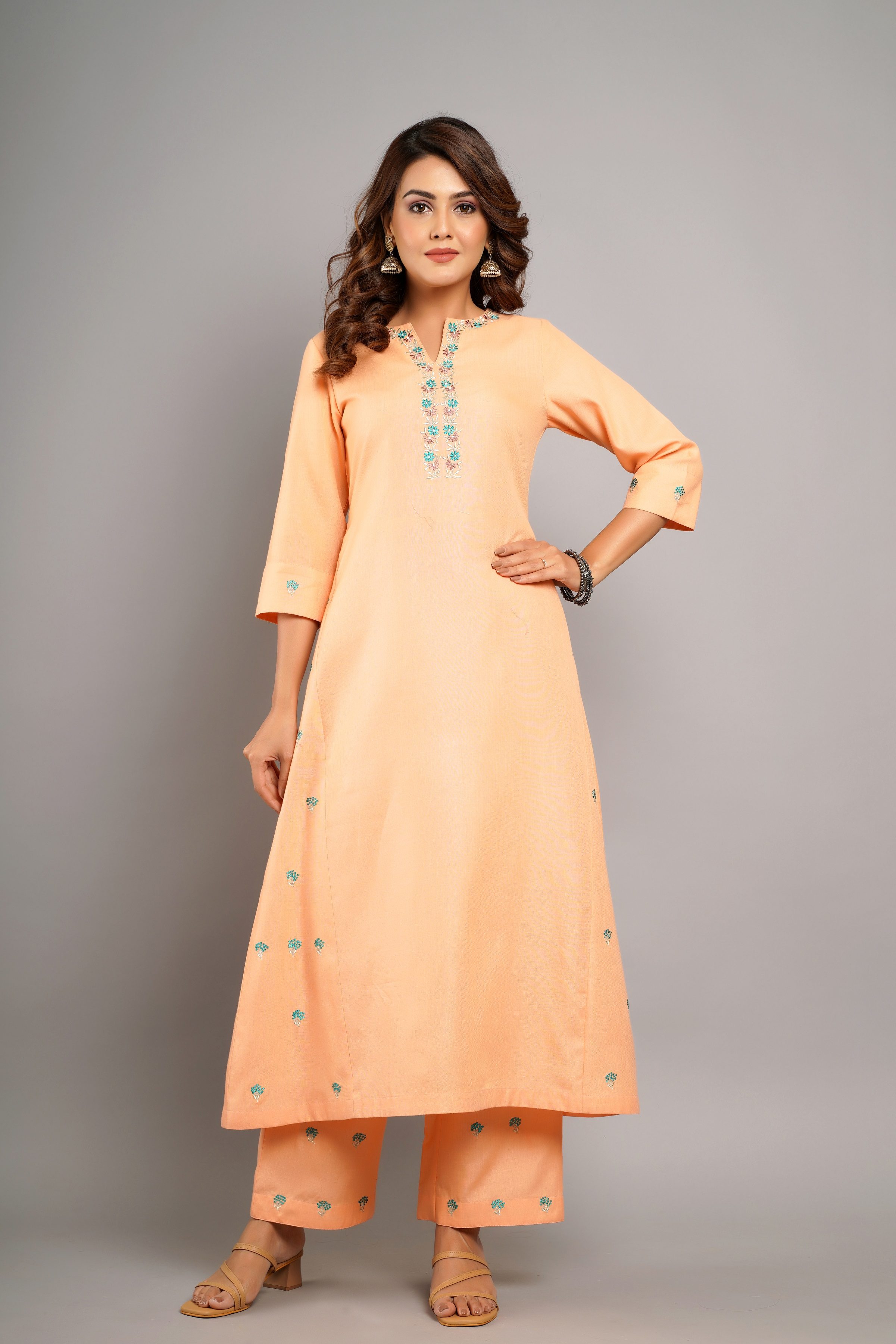 EMBROIDERED A-LINE KURTA SET