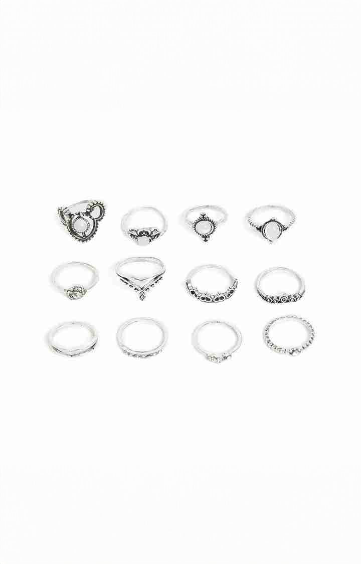 SOHI Woman Set of 13 Silver Designer Ring