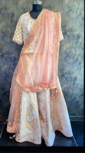 Peach Silk Ghagra+Blouse With Dupatta   