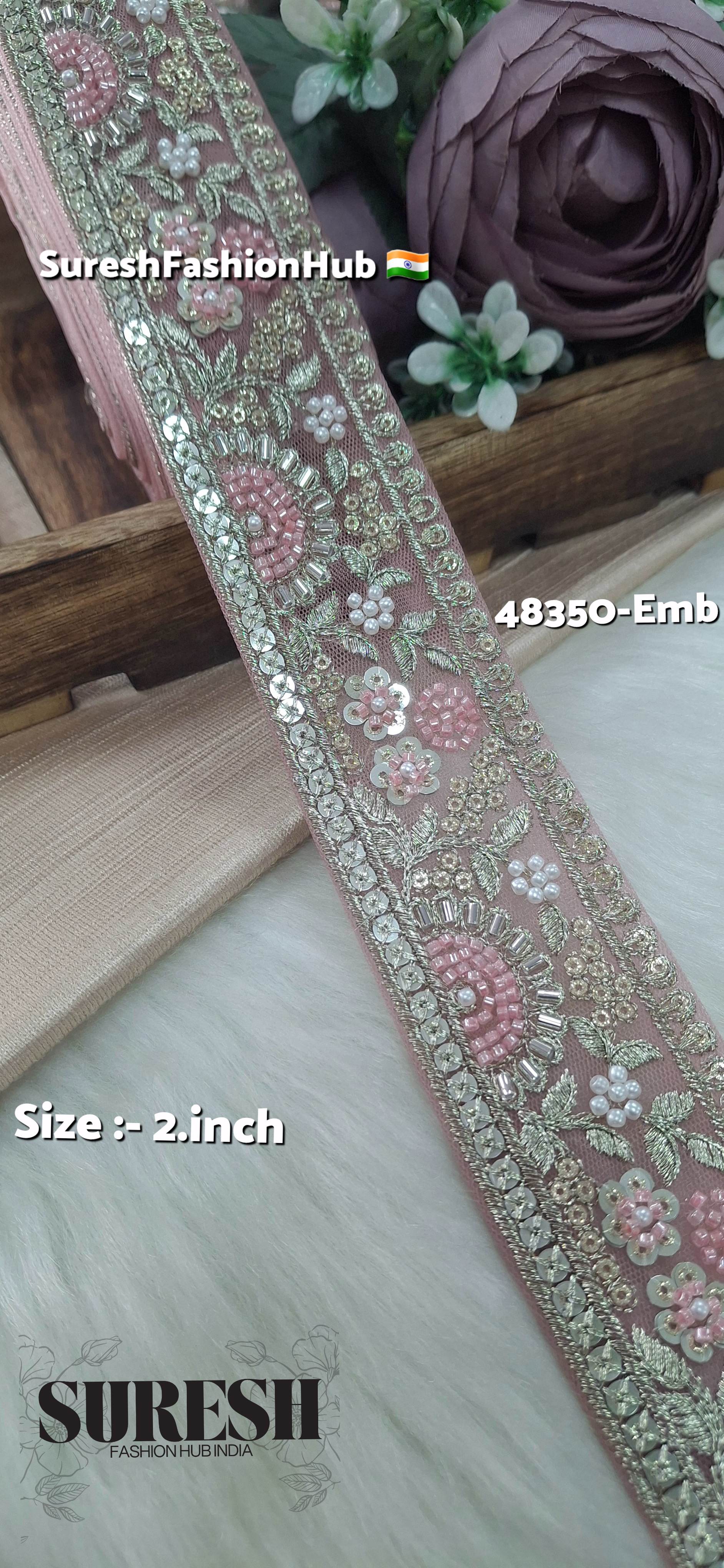 Pink PearlGlow Floral Net Embroidered Lace