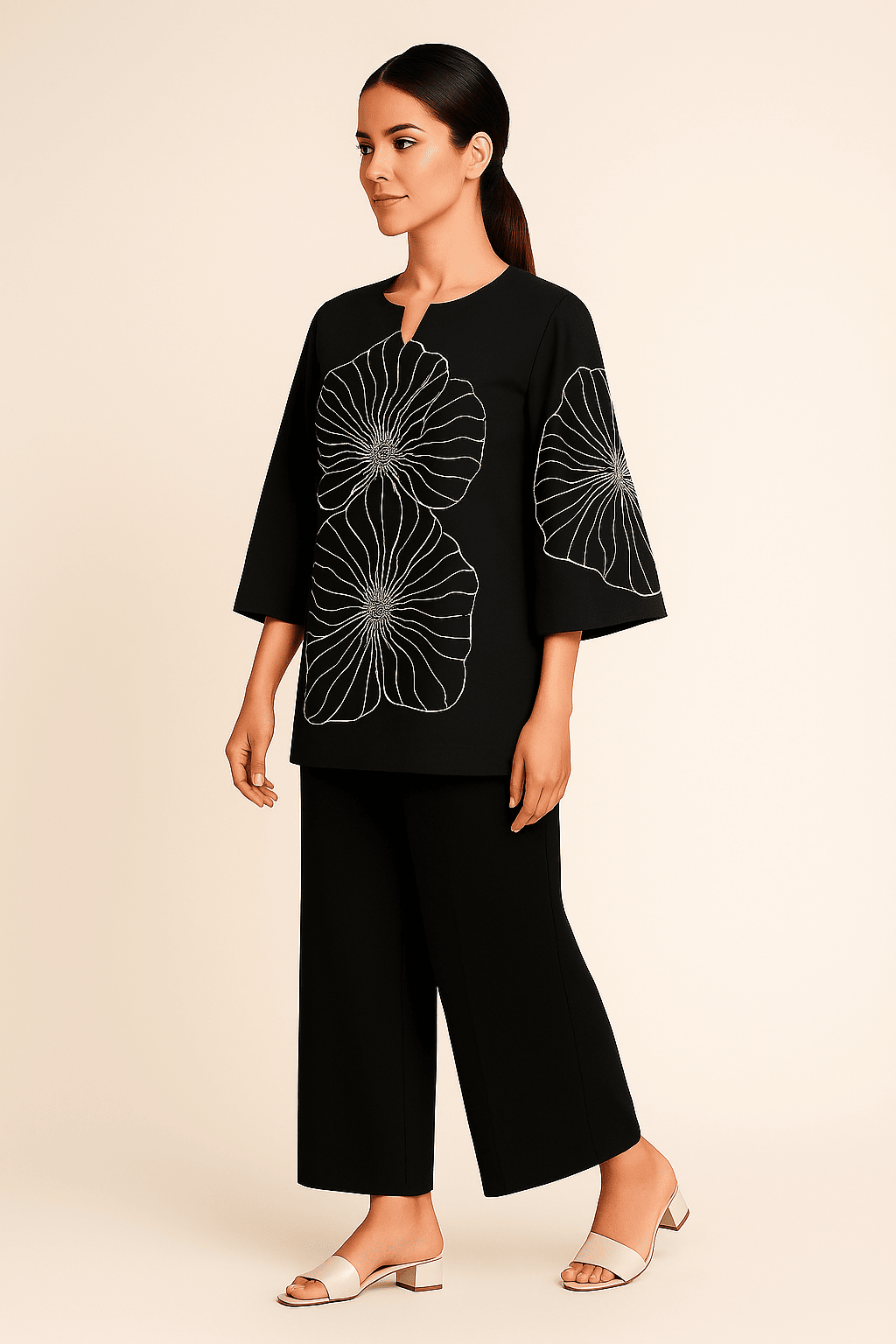 Women's Black  Embroidered co-ord With Black  Pant