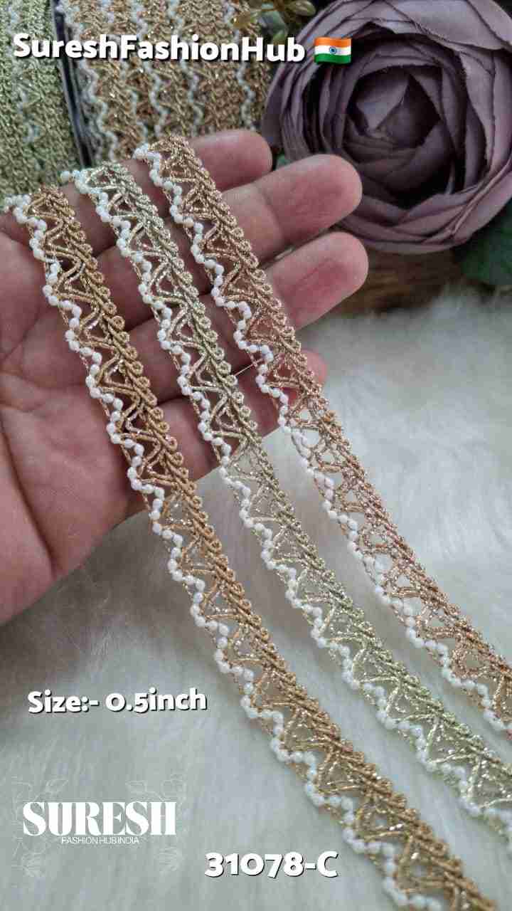 Pearl Scalloped Glitter Dori & Moti Line Machine Lace – 31078-C