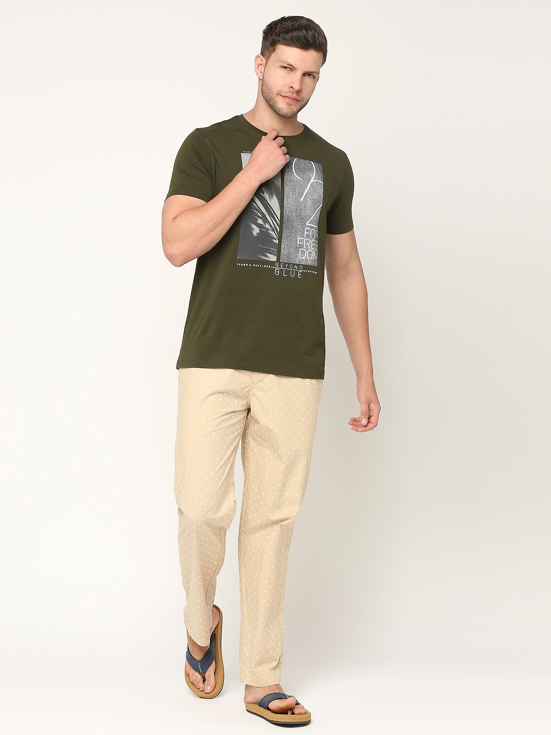 Spykar | Underjeans by Spykar Premium Cotton Printed Men Beige Pyjama 5