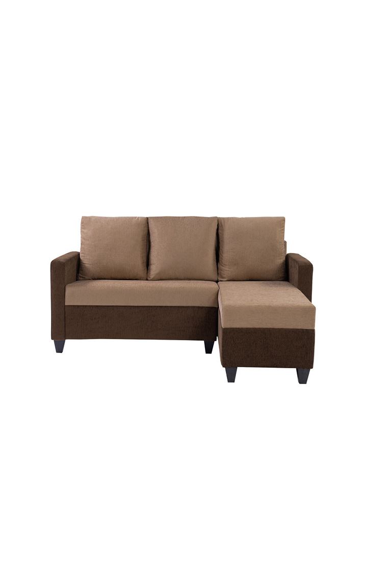 neudot Saya LHS Sectional Sofa for Living Room |4 Person Sofa| Premium Fabric with Cushioned Armrest | 12 Months Warranty| Solid Wood Frame| 4 Seater in Saya Duo Brown Color DIY(Do-It-Yourself)