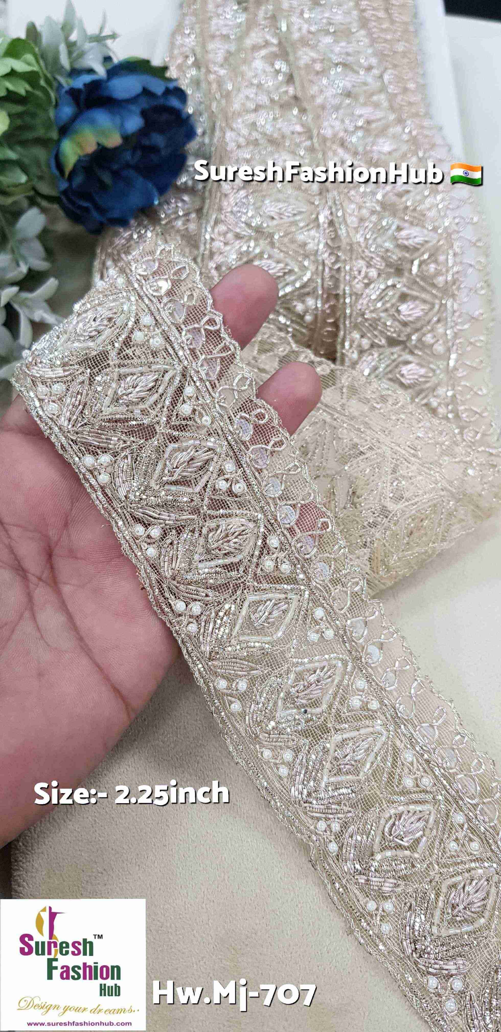 Pearl Water Handmade Floral Lace with Leaf Design