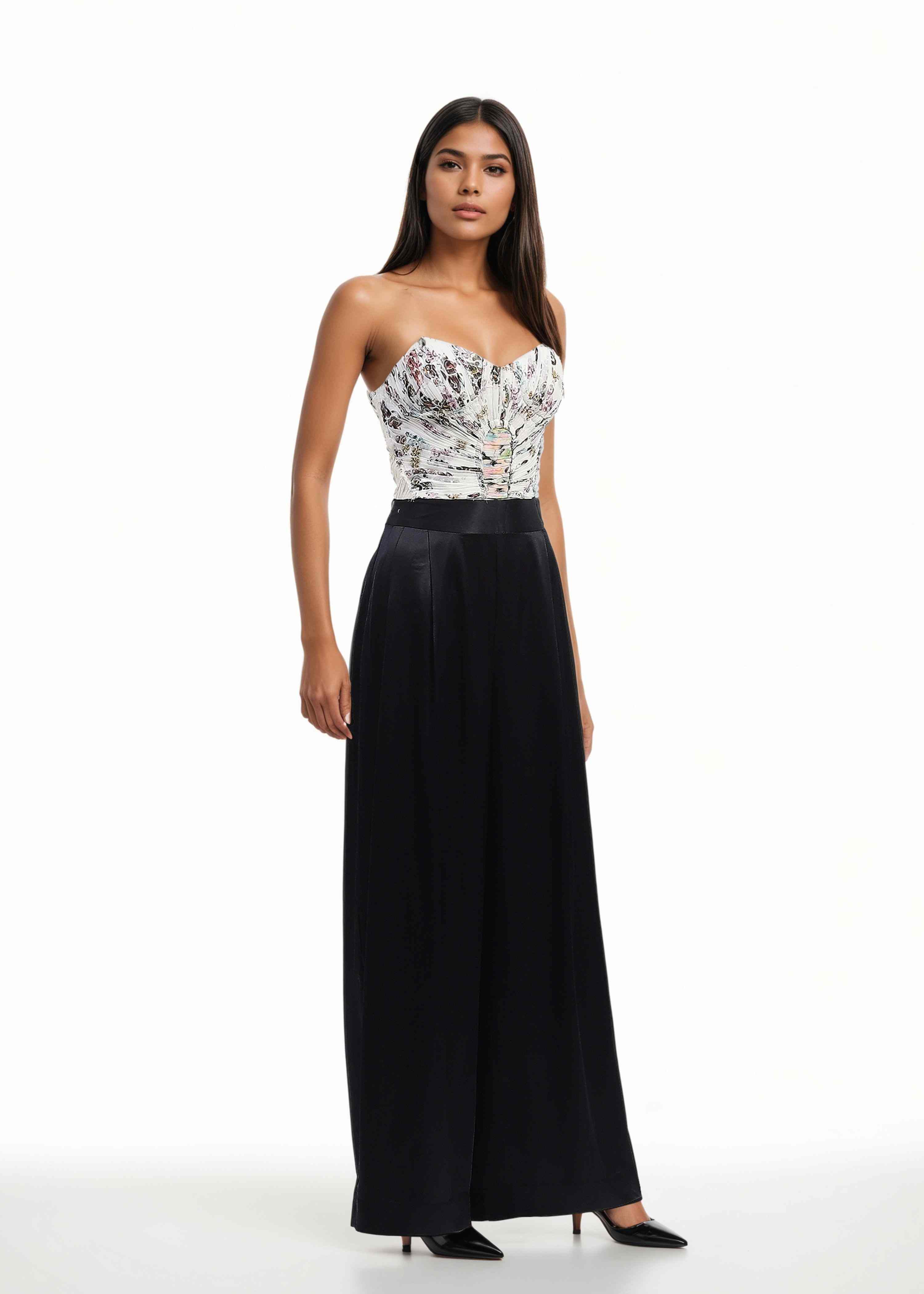 AKOK Multicolor Silk Rushed Corset Crop Top