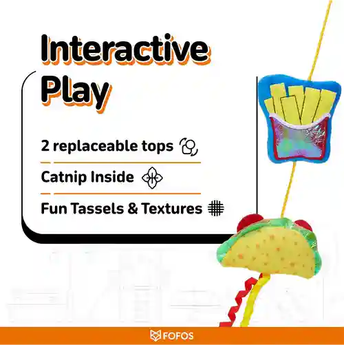 BarkButler Fofos Cat Wand Toy Replaceable Hungry Kittens